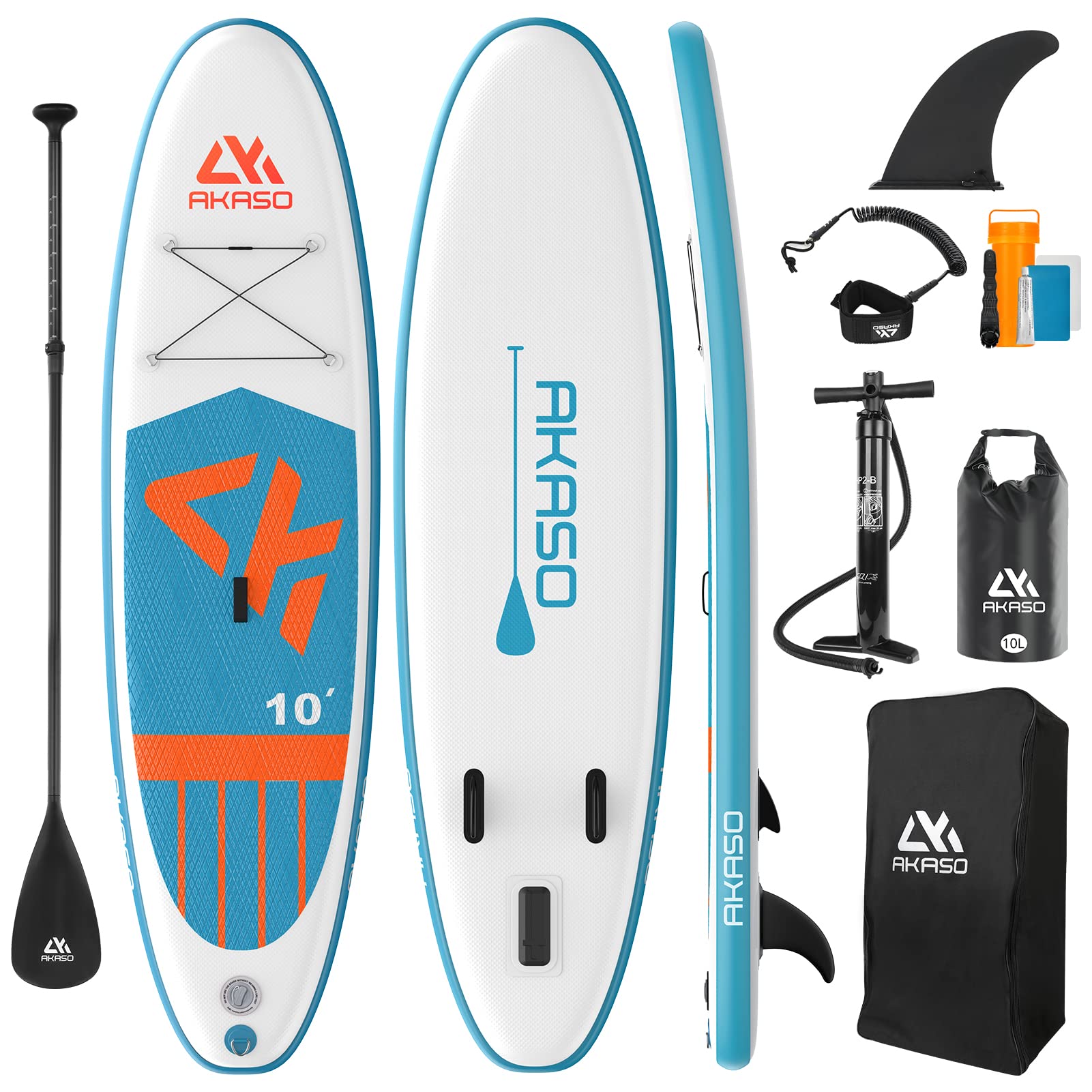 AKASO Inflatable Stand Up Paddle Board for Yoga & Fitness - Lightweight SUP with Non-Slip Deck, Adjustable Paddle, Backpack, Waterproof Bag & Hand Pump - Perfect for Lakes, Rivers & Ocean (Green)