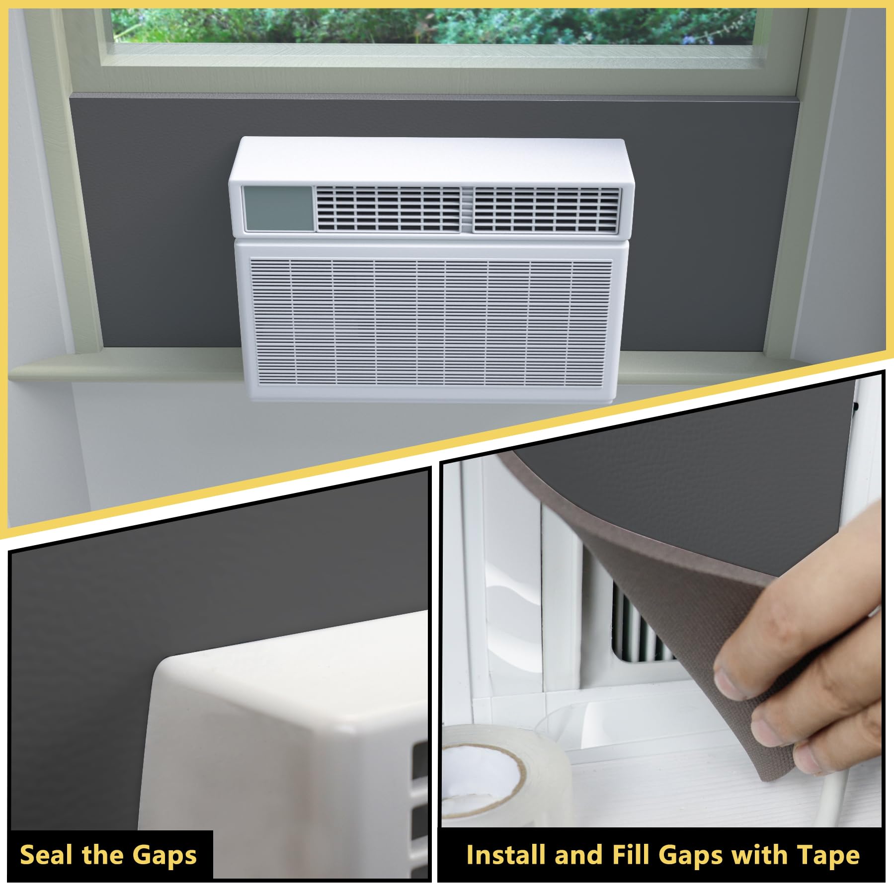 Window Air Conditioner Foam Insulation Panels - Black AC Side Panels for Indoor Window AC Units | Summer & Winter Heat/Draft Seal Cover | Energy Saving Home & Office Use