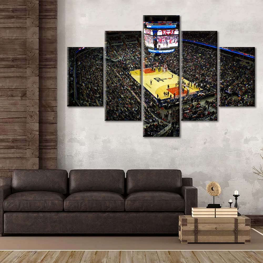 5-Piece Basketball Stadium Wall Art Set - Wooden Framed Canvas Posters (60