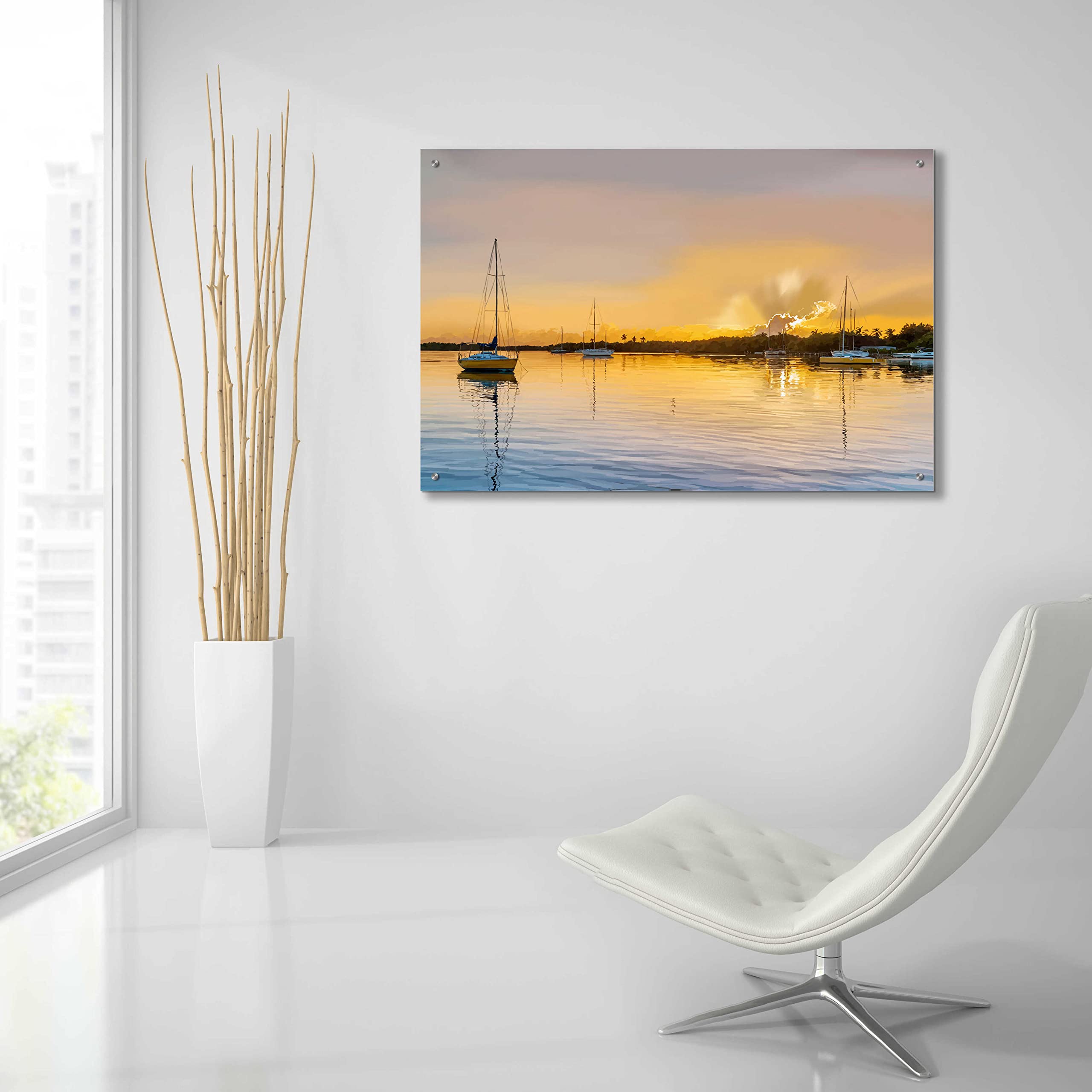 Emily Kalina 'In The Golden Light IV' Acrylic Glass Wall Art - 36x24 Inches Modern Abstract Painting for Living Room, Bedroom & Office Decor