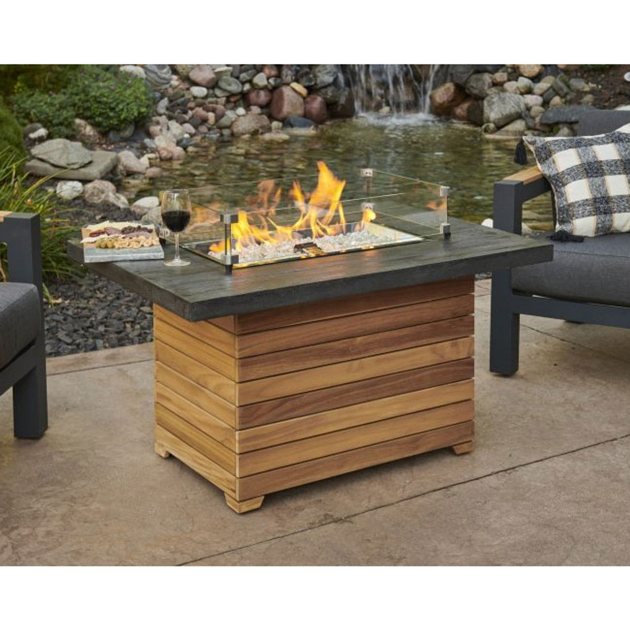 Darien 42 Inch Rectangular Propane Gas Fire Pit Table with Aluminum Top & 24 Inch Crystal Fire Burner - Outdoor Patio Heater for Backyard, Deck, Garden - The Outdoor GreatRoom Company DAR 1224 K