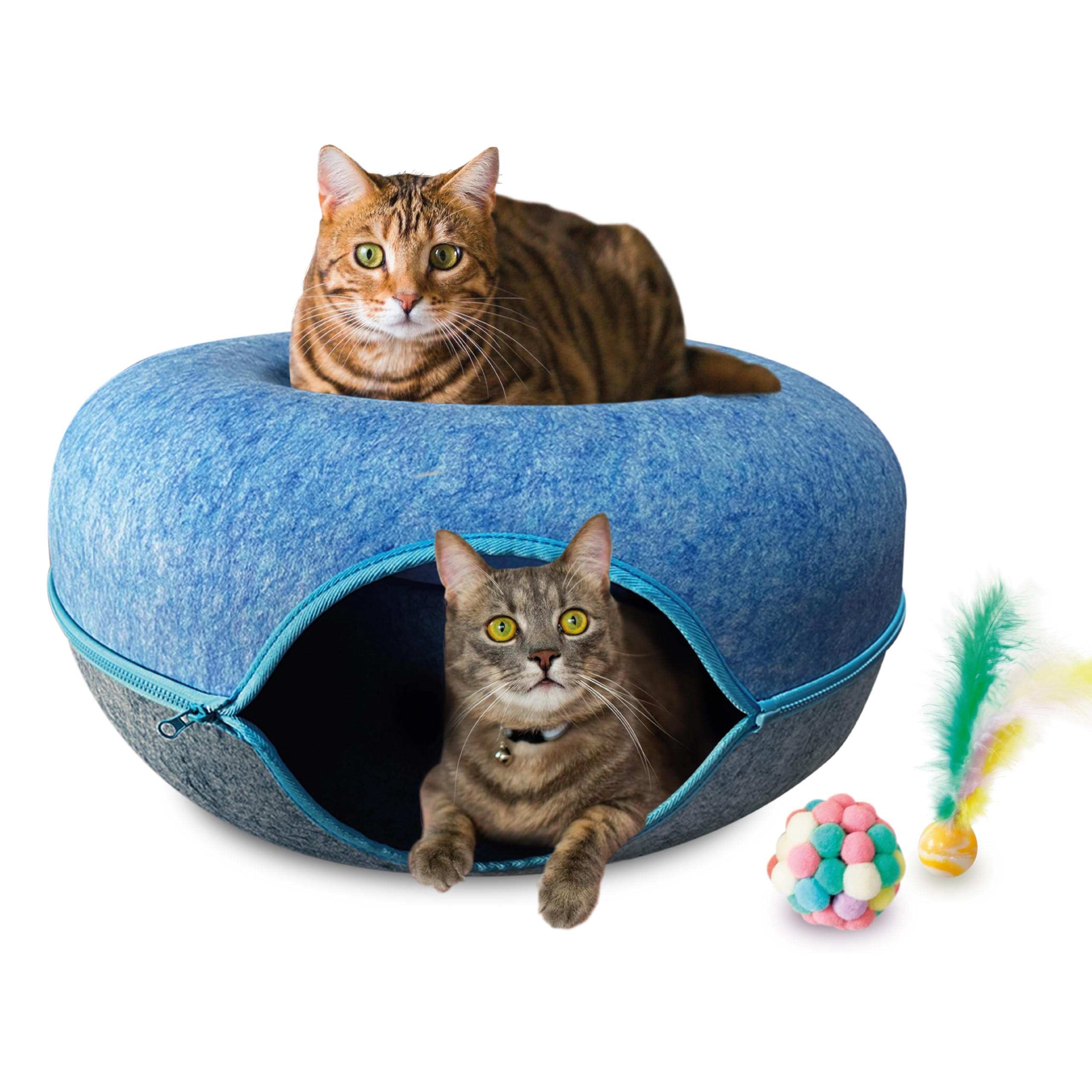 XL Cat Tunnel Bed for Indoor Cats - Donut Cat Cave for Play & Sleep