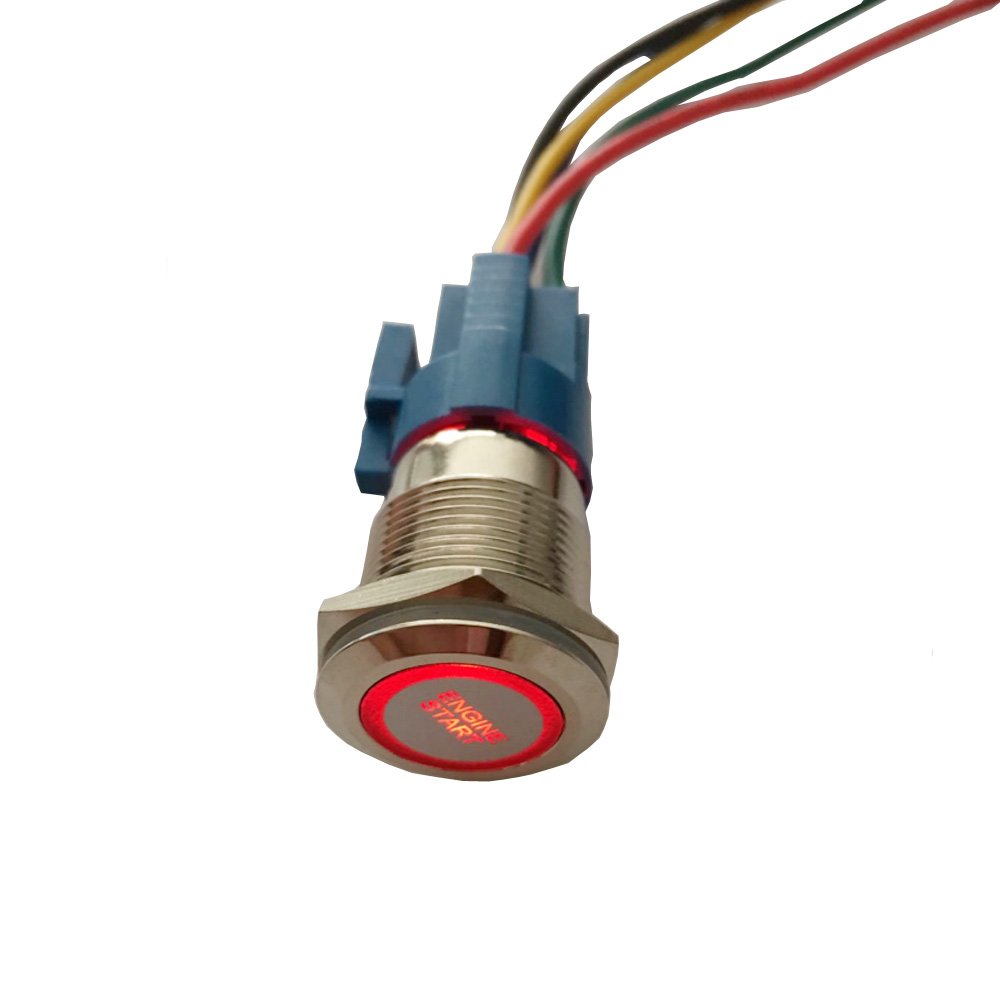 ESUPPORT 12V Red LED Car Headlight Push Button Metal Toggle Switch with 19mm Socket Plug - Perfect for Engine Start, Off-Road Vehicles & Marine Applications