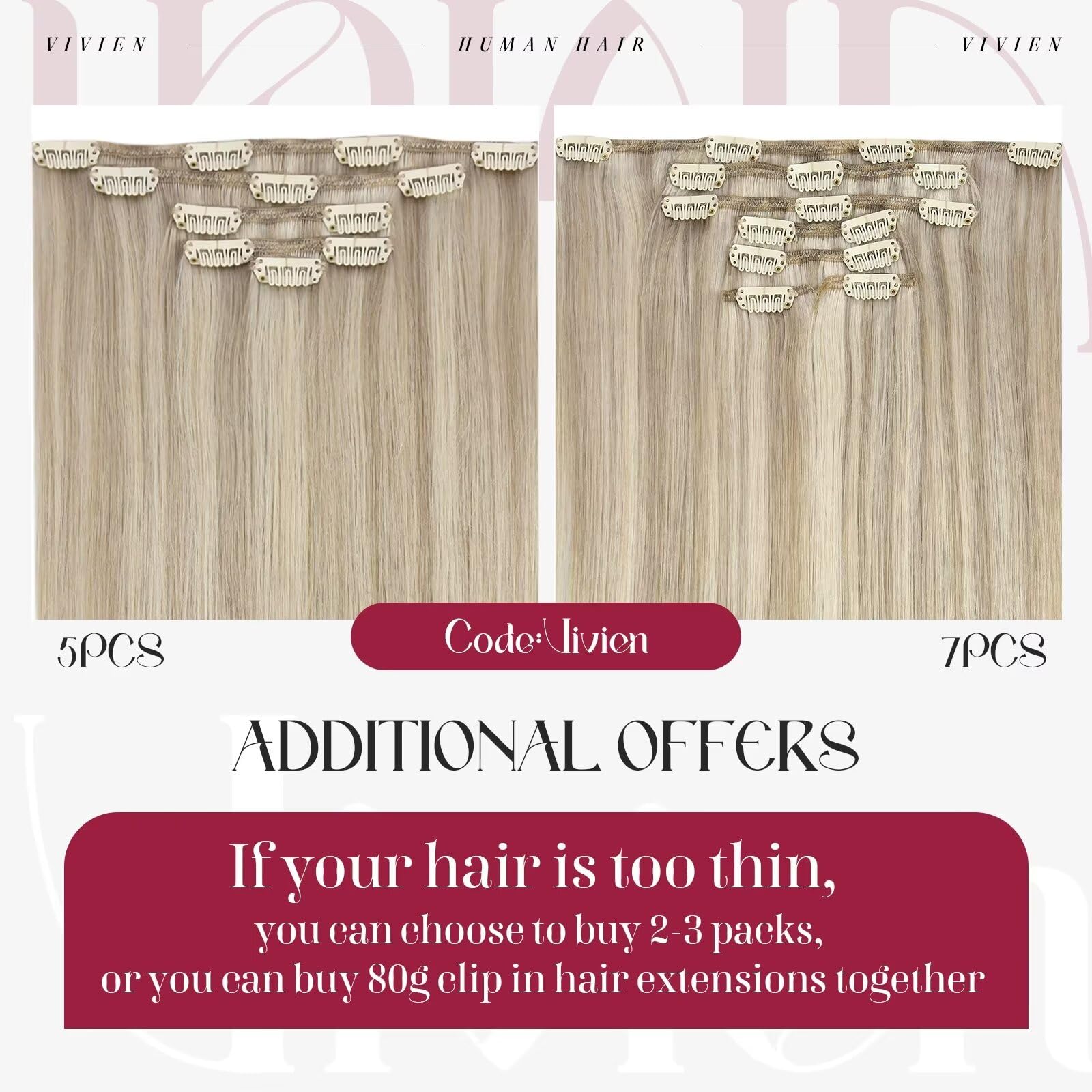 Vivien 18 Inch Clip-in Human Hair Extensions - 7pcs 120g Remy Hair in Blonde & Ash Blonde | Natural Look for Daily Wear, Parties & Special Events