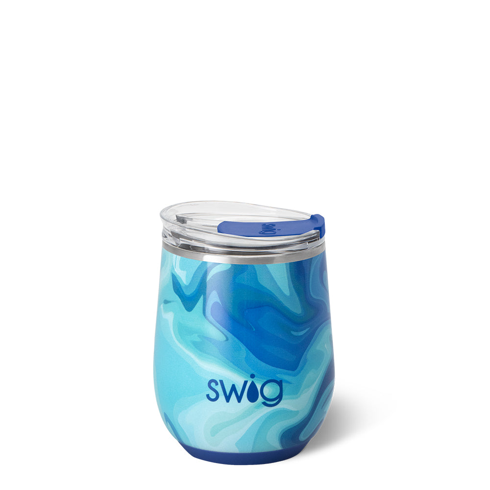 Blue Lagoon Stemless Wine Glass Set - 12oz Shatterproof Glasses for Chardonnay, Rose, Cocktails - Perfect for Parties, Weddings, and Outdoor Gatherings