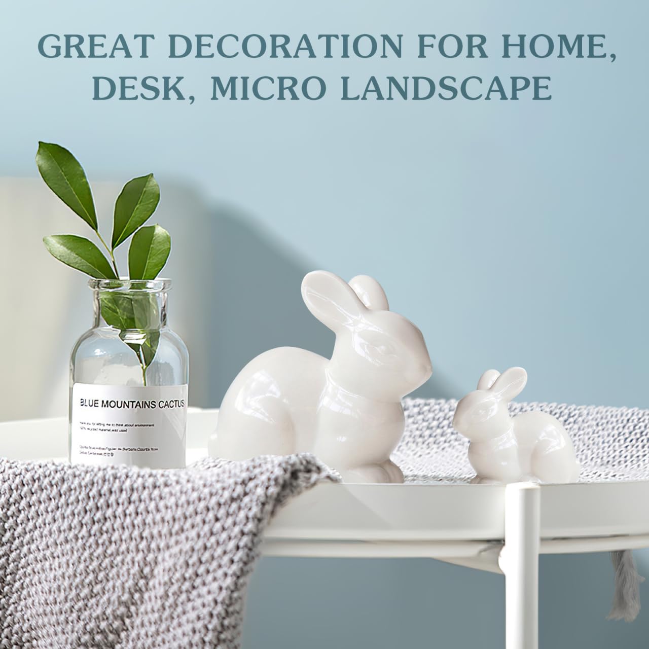 IMIKEYA Set of 3 White Ceramic Bunny Rabbit Figurines - Modern Porcelain Easter Decor for Home, Tabletop, Bookshelf | Perfect for Easter Centerpieces, Spring Home Decor & Gift Giving