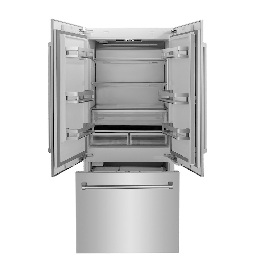 ZLINE 36 Inch 19.6 Cu. Ft. Panel Ready French Door Built-In Bottom Freezer Refrigerator with Water Dispenser and Ice Maker (RBIV 36) - Perfect for Modern Kitchens, Open Concept Homes & Luxury Appliances