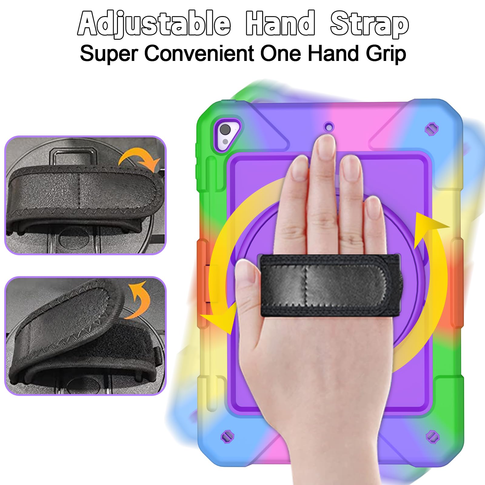 LTROP Shockproof iPad Case for 6th/5th Gen & iPad Air 2 (9.7 inch) - Kids Protective Cover with 360° Rotating Stand, Pencil Holder & Hand Strap (Purple) | Perfect for School, Travel & Home Use