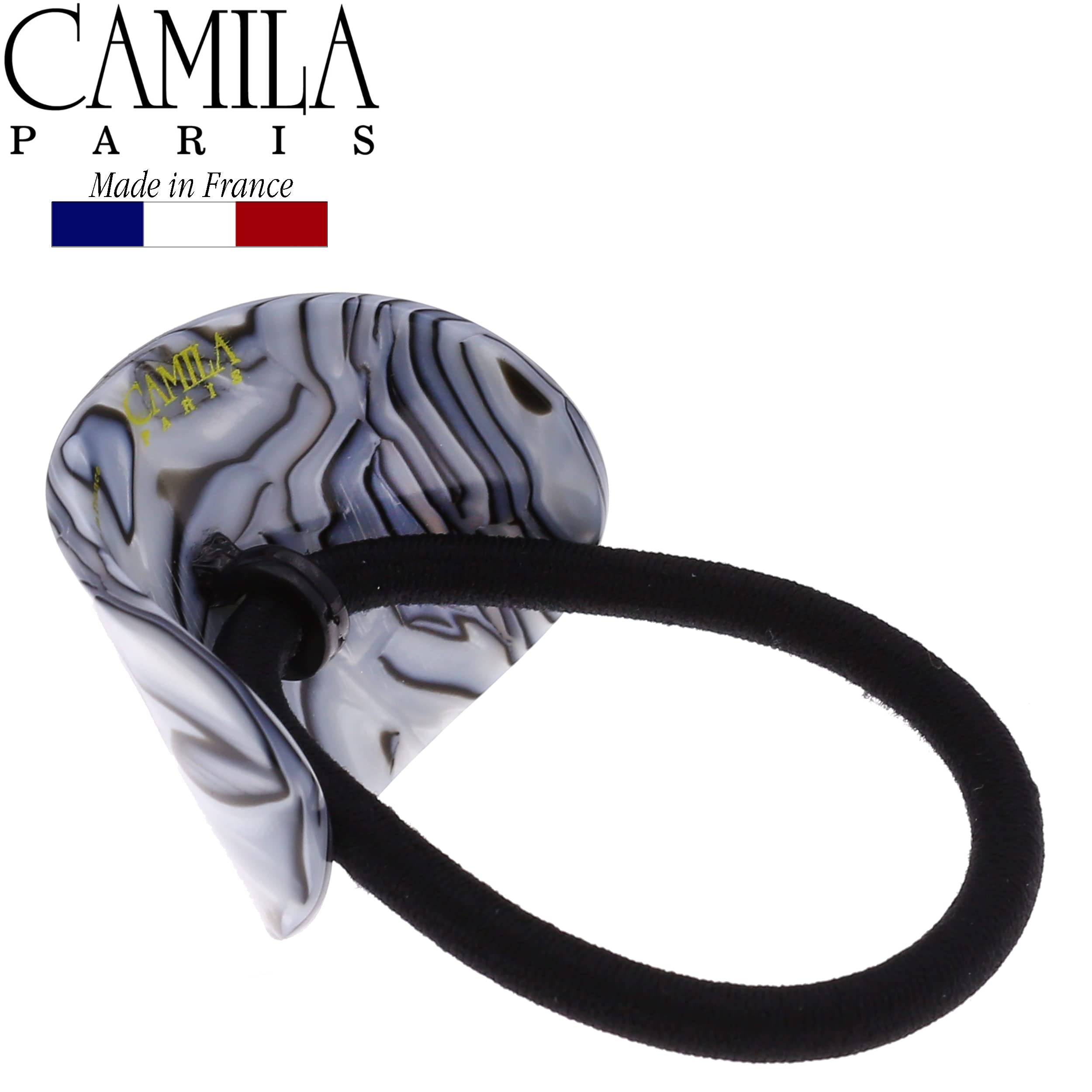 Camila Paris CP2966 French Hair Ponytail Holders - Handmade Gray Elastic Hair Ties for Women & Girls | Strong Grip No-Slip Hair Clips | Soft Flexible Styling Accessories | Made in France | Perfect for Workouts, Office & Everyday Use