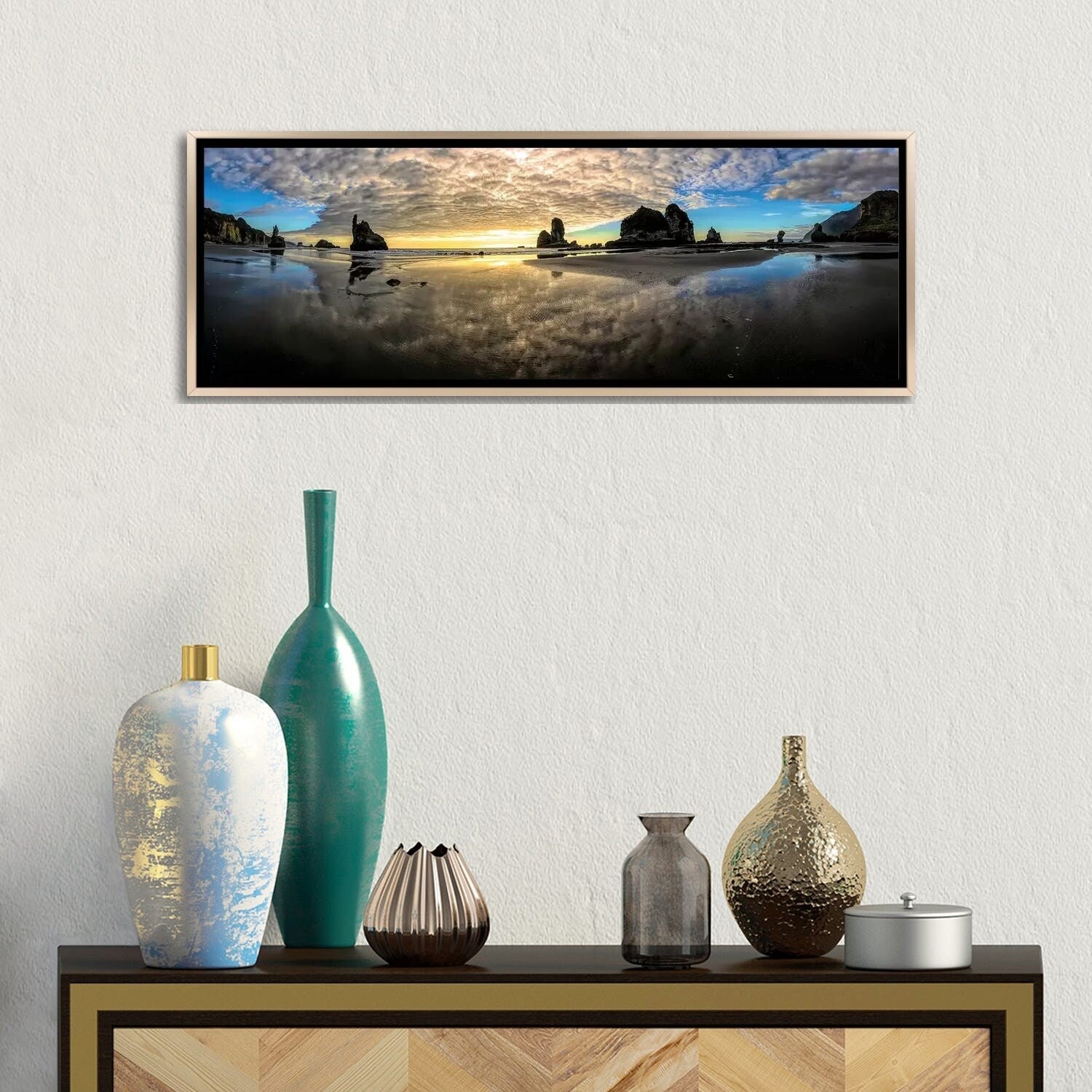 Before Sunset at Motukiekie Beach West Coast New Zealand - Framed Landscape Wall Art Print by OLena Art | Coastal Home Decor, Office Wall Decor, Gift for Nature Lovers