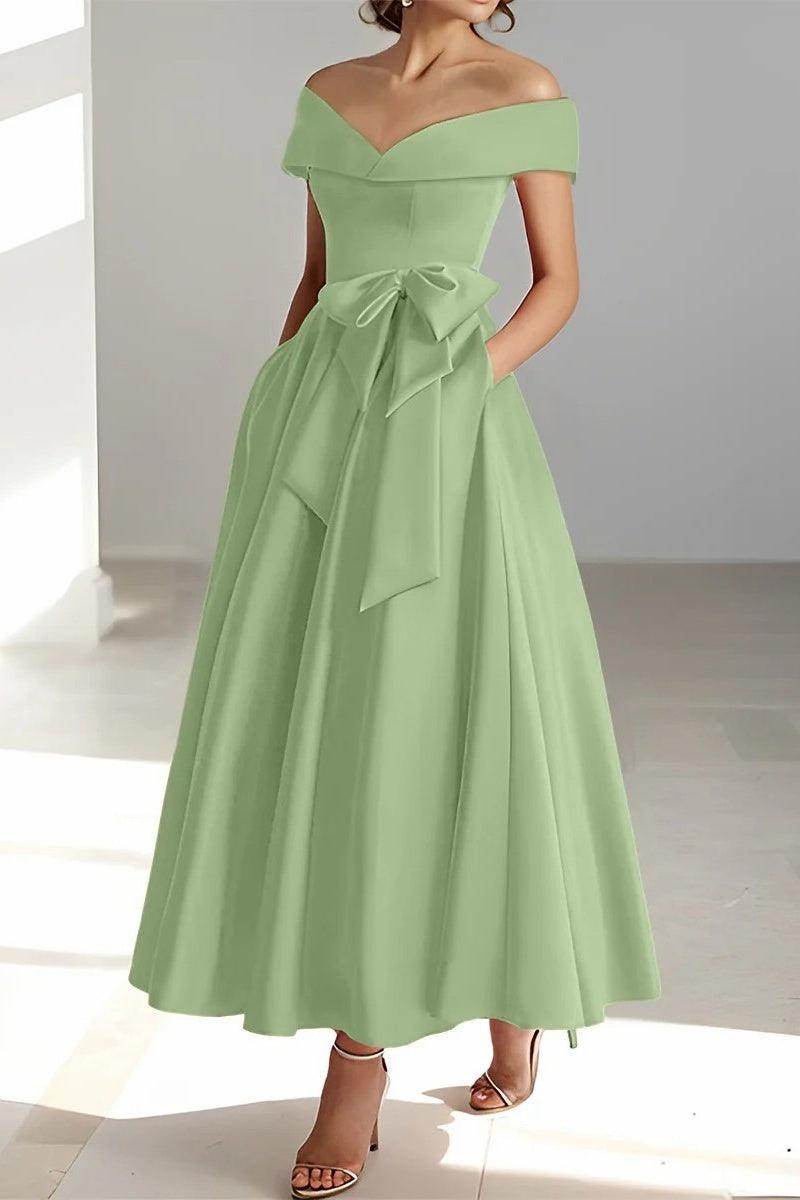 Elegant Off-The-Shoulder Sleeveless Ankle-Length Mother of the Bride Dress CM0332 - Perfect for Weddings, Formal Events & Special Occasions