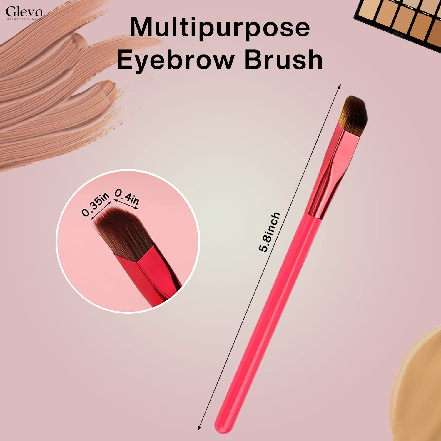 Gleva Professional Multi-Function Eyebrow Brush - Angled Eyeliner & Brow Stamp Brush for Perfect Eyebrow Filling & Shaping (Red) | Ideal for Eyebrow Makeup, Microblading & Everyday Beauty Routine