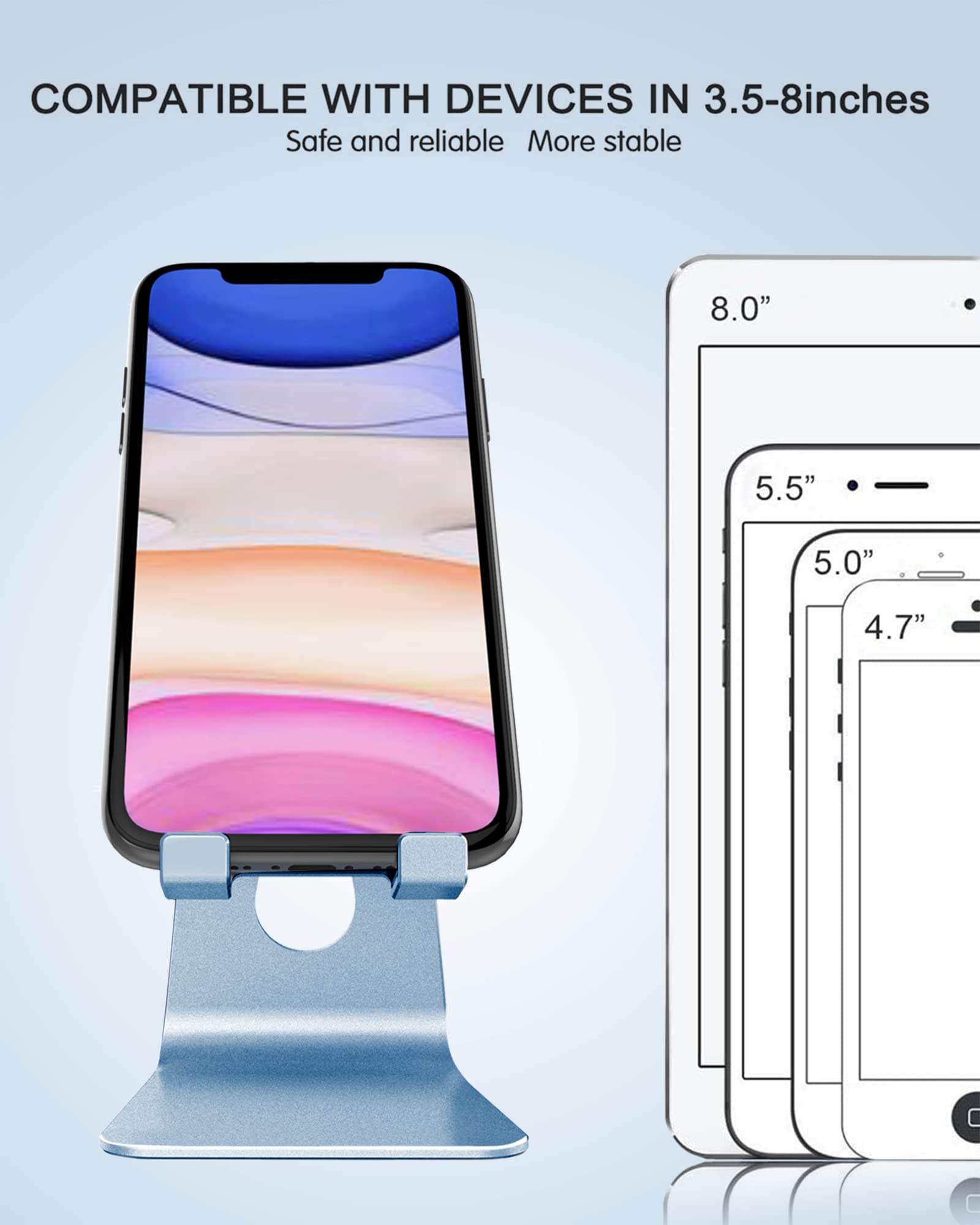 Premium Adjustable Aluminum Phone Stand Holder for iPhone SE/12/13/14/15 Pro/XS Max/XR/Plus/Mini & Samsung Galaxy S20/S10/S9/S8 - Sierra Blue - Perfect for Desk, Bedside, Office & Video Calls