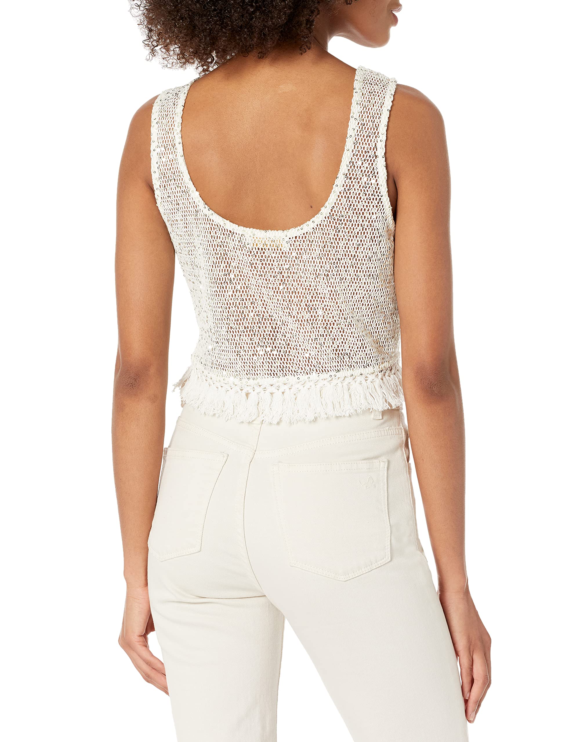 Ramy Brook Women's Nickola Sequin Mesh Cropped Top | Sparkly Party Shirt for Night Out, Clubwear, and Special Occasions