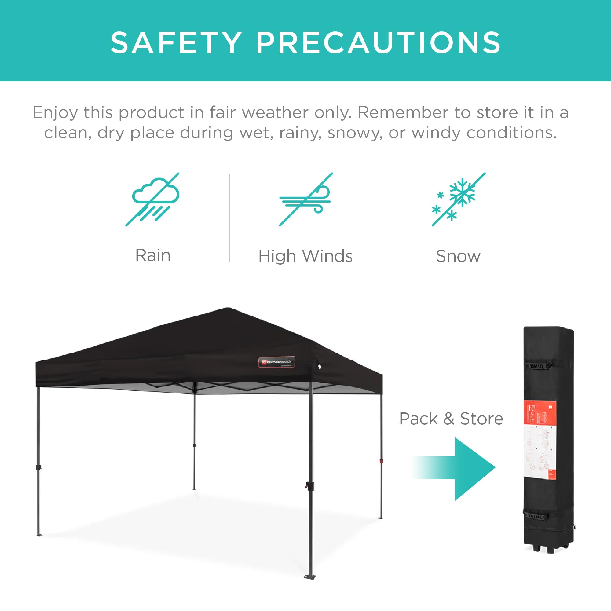 Best Choice Products 10x10ft Instant Pop Up Canopy Tent - 1-Person Easy Setup Portable Shelter with Push Button Mechanism, Carry Case & 4 Weight Bags (Black) - Perfect for Outdoor Events, Camping, Picnics, and Beach Trips