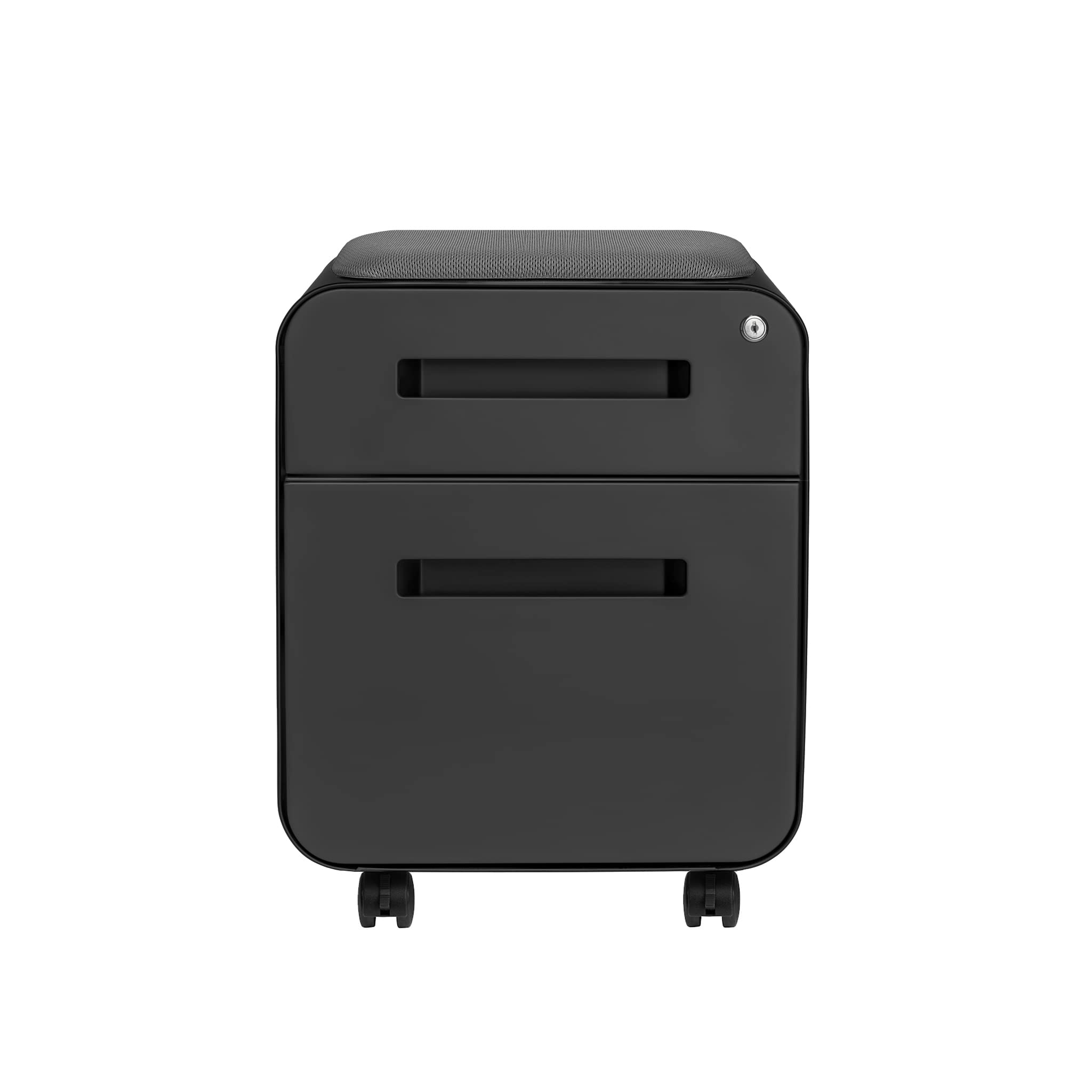 Laura Davidson STOCKPILE Mini 2-Drawer Mobile File Cabinet with Removable Magnetic Seat - Black Metal Filing Cabinet with Gray Cushion, Pre-Assembled for Home Office & Small Spaces | Compact Storage Solution for Documents & Supplies