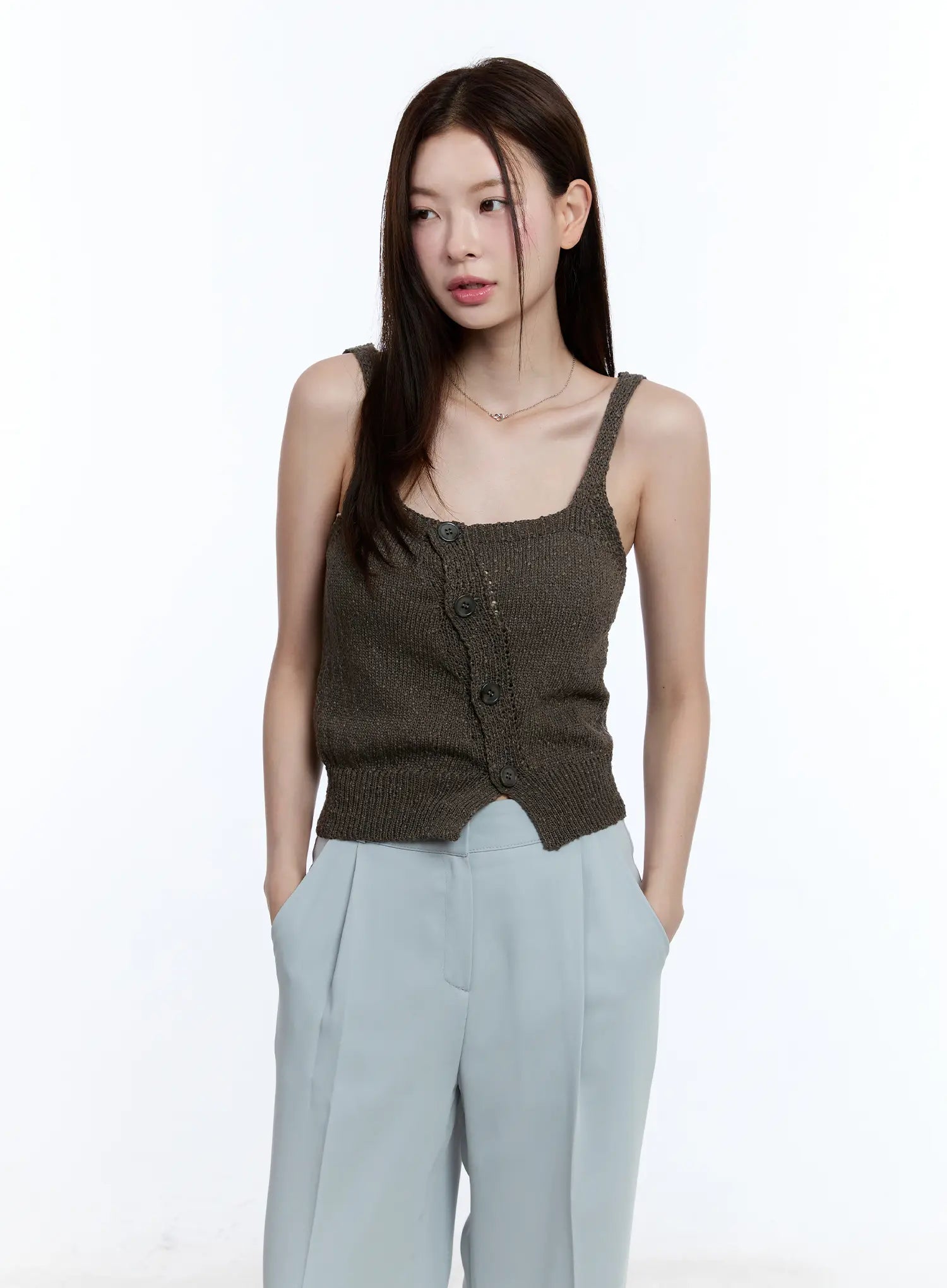 Women's Buttoned Sleeveless Sweater CU513 - Lightweight Knit Cardigan for Layering, Office Wear & Casual Outfits