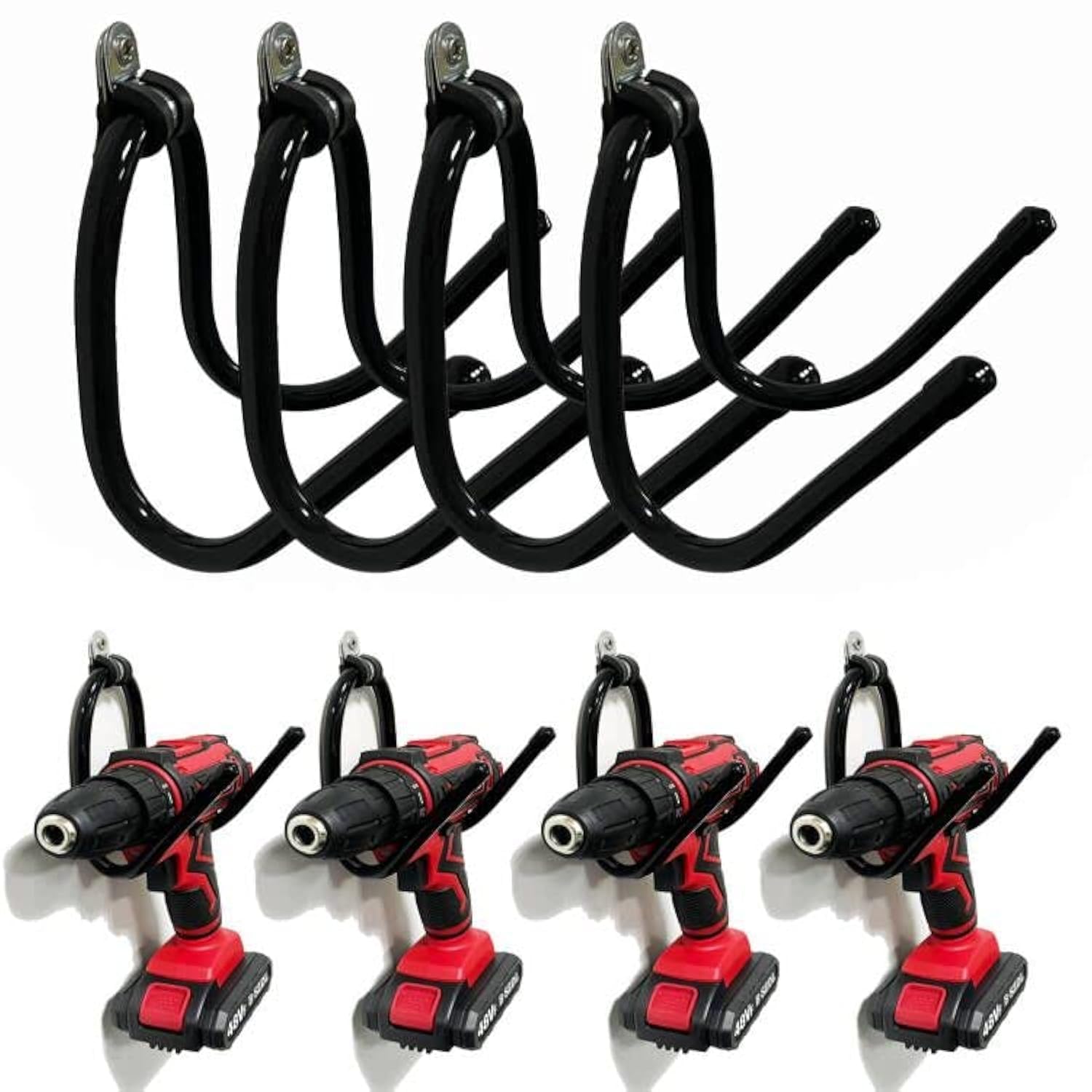 AUXPhome Wall Mount Power Tool Organizer - Heavy Duty Garage Storage Rack with Hooks for Drills, Cables, Accessories & Tool Box - Holds 4 Drills - Perfect for Workshop, Garage & DIY Projects