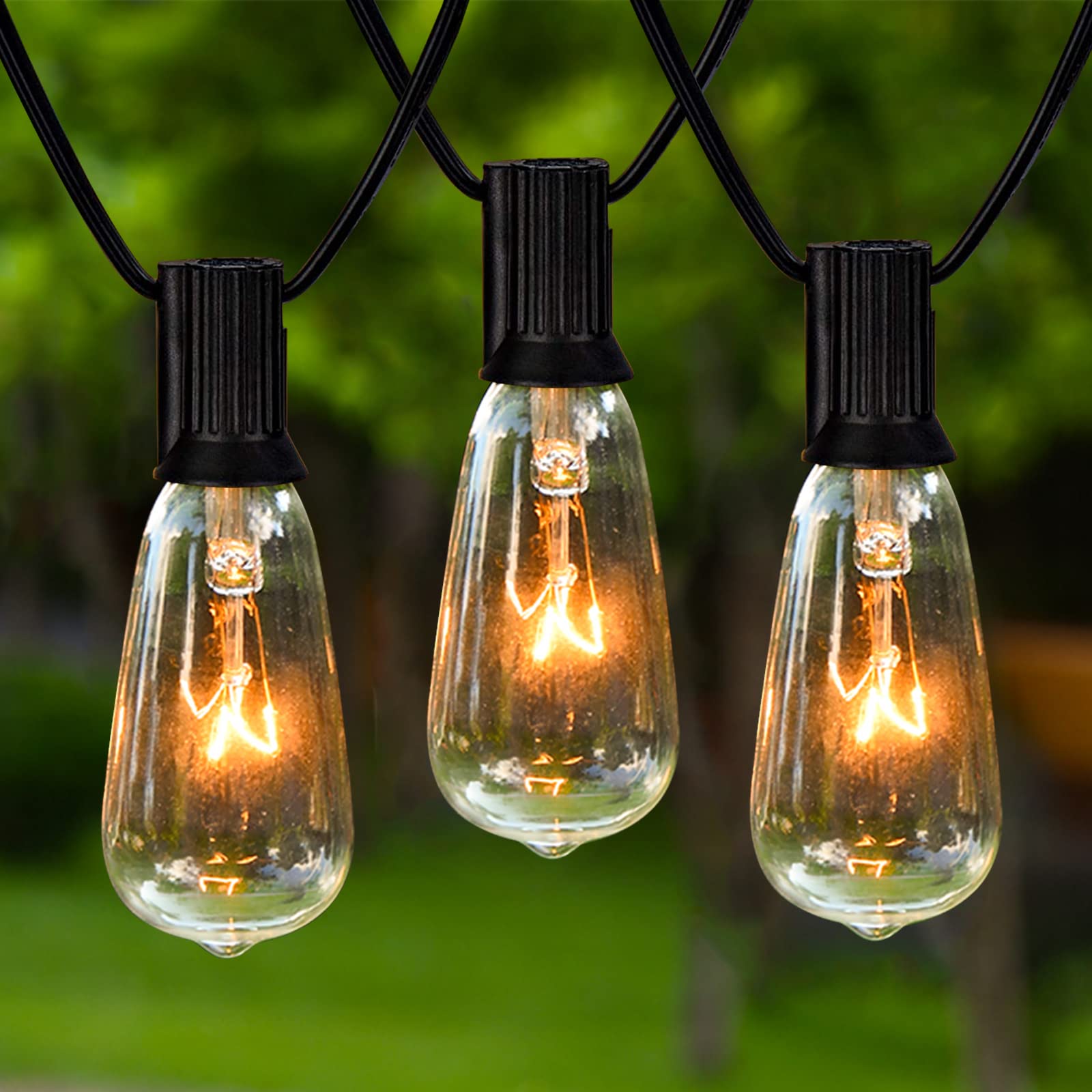 GOOTHY 45Ft Outdoor String Lights with 32 Vintage Edison Bulbs (Includes 2 Spare) - UL Listed Waterproof Patio Lights for Backyard, Garden, Balcony - 7W E17 Screw Base Black - Perfect for Outdoor Parties, Weddings, Markets & Home Decor