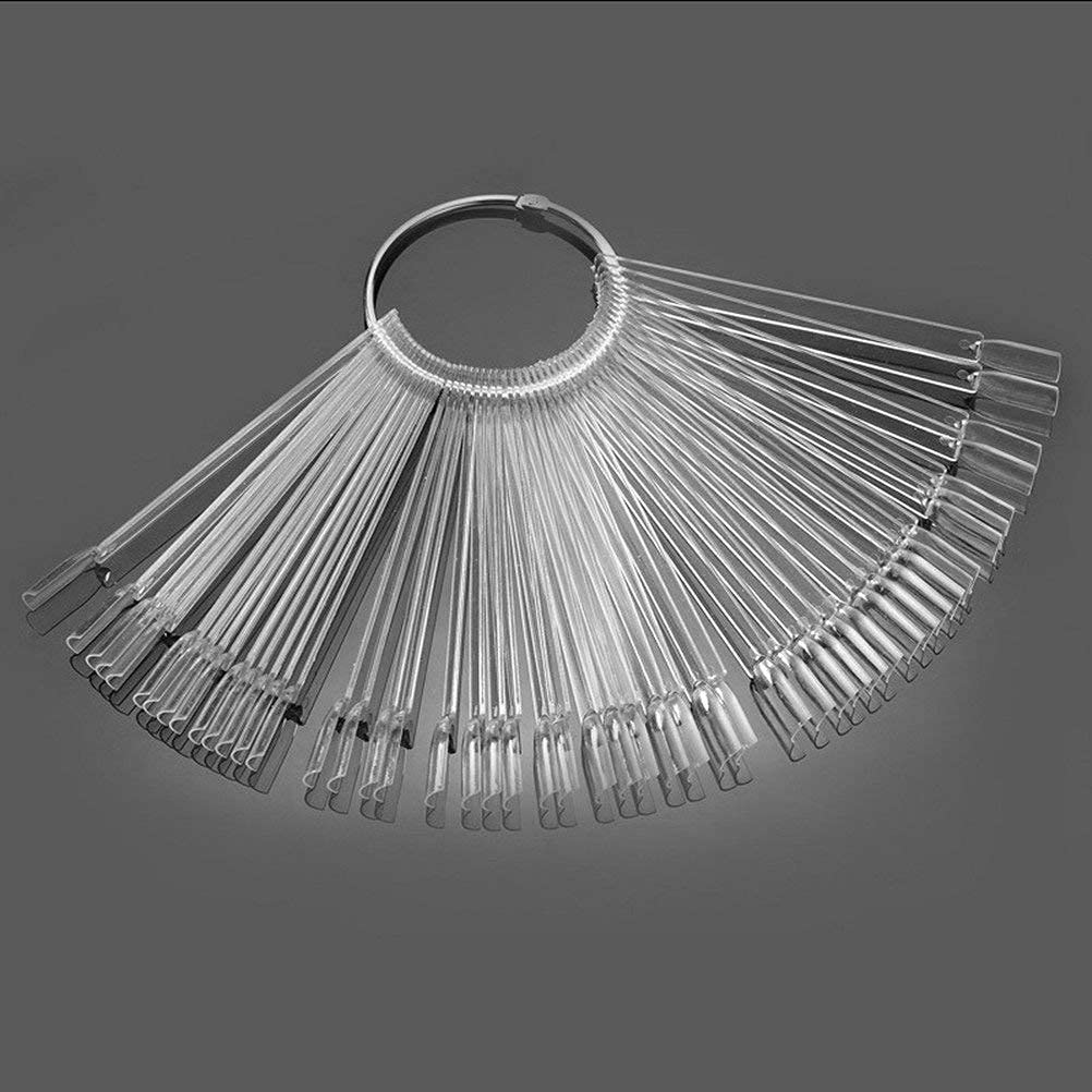 50 Pcs False Nail Art Tips Sticks - Natural Color Nail Polish Display Fan & Practice Kit for DIY Manicure, Salon & Nail Art Training