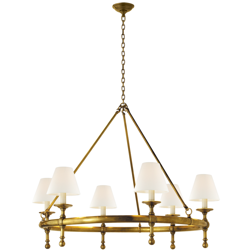 Vintage 6-Light Ring Chandelier in Antique Brass/Bronze Finish - Elegant Dining Room Lighting for Home Decor