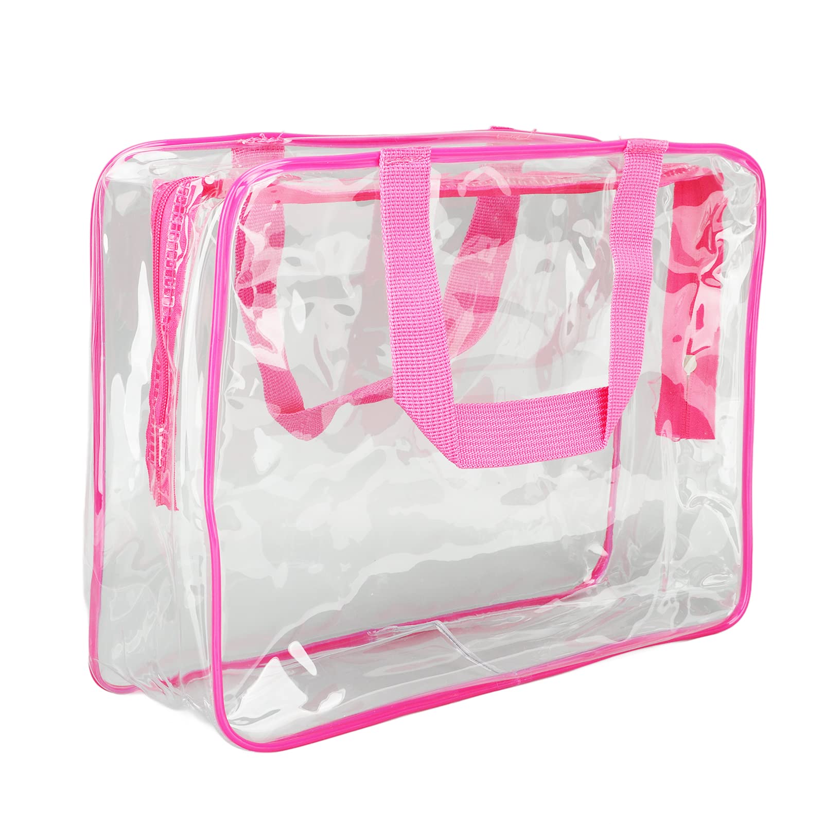 3-Piece Large Capacity Clear Travel Cosmetic Bags - Waterproof PVC, Easy to Clean with Carrying Handle - Perfect for Gym, Fitness, Travel & Toiletries Organization (Rose Red)