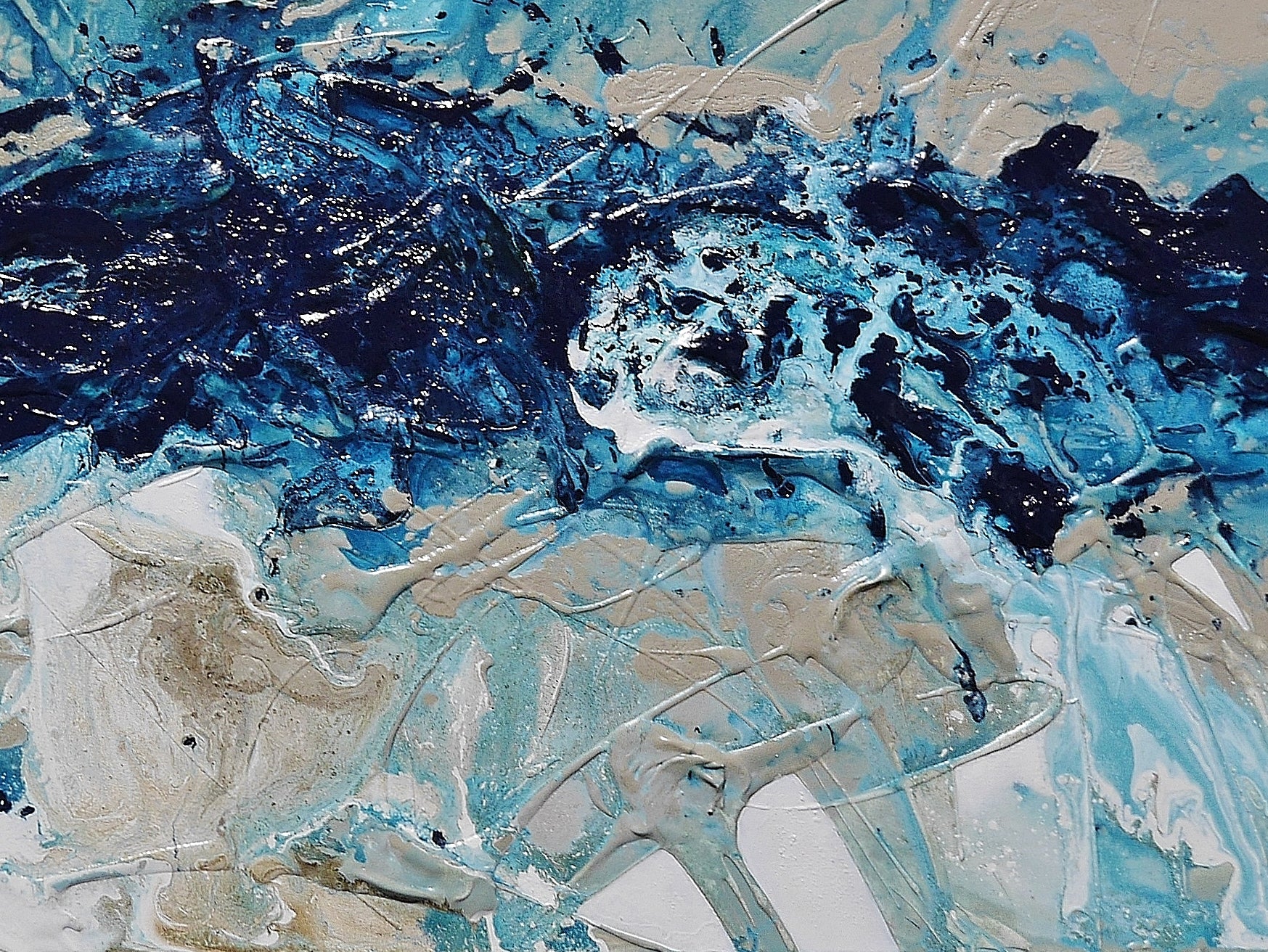 Navy Blue and White Textured Abstract Painting - 63 x 24 Inches (160x60cm) - Modern Wall Art for Living Room, Bedroom, or Office Decor