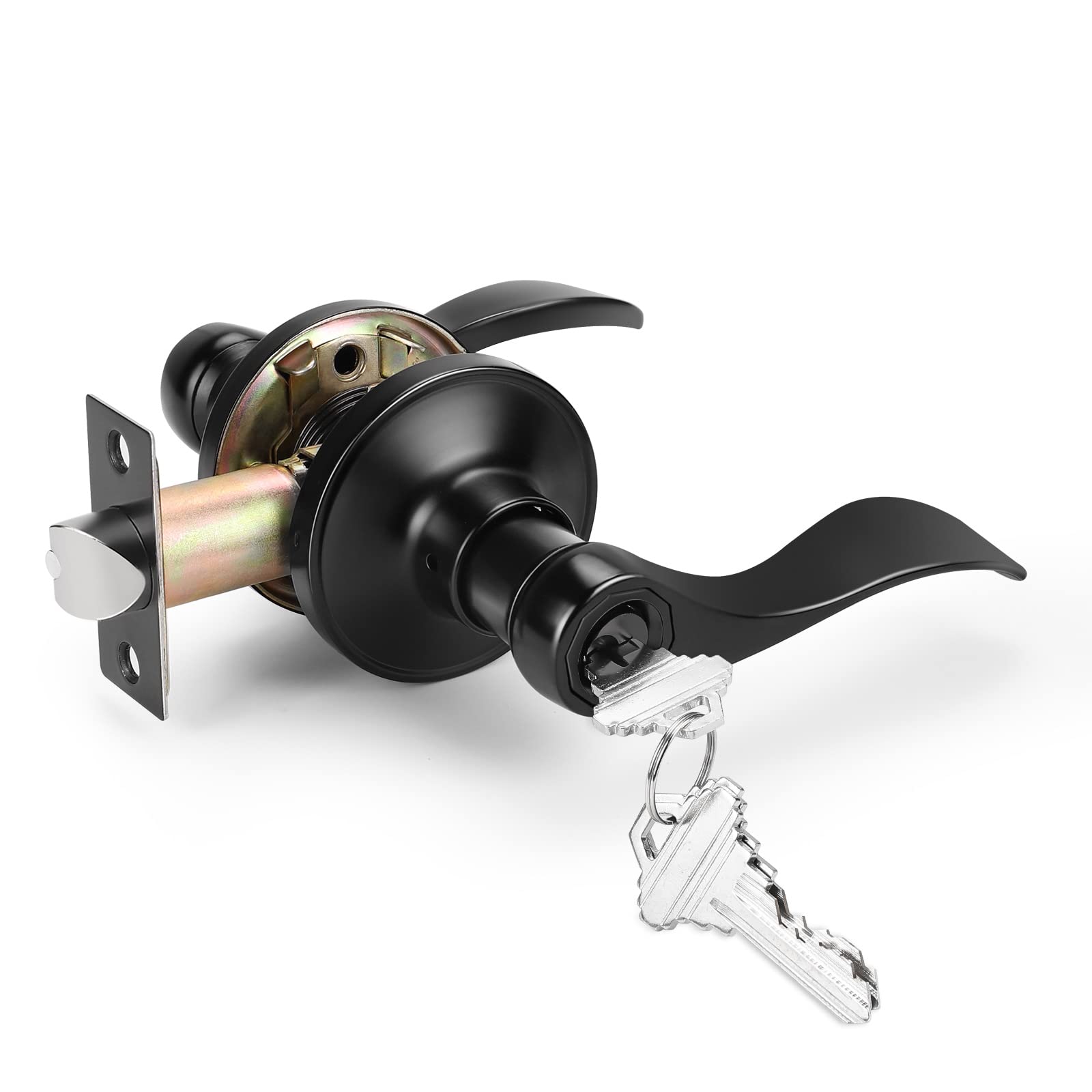Gobrico 6-Pack Matte Black Entry Door Locks with Wave Handles - Secure Exterior & Interior Doors for Homes, Offices & Apartments