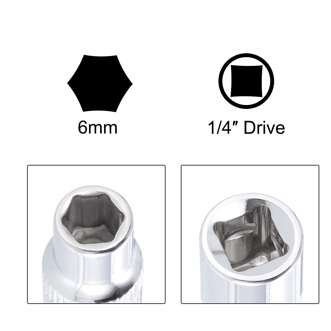 uxcell 3-Piece Socket Accessory Set - 6mm 6-Point Shallow Socket, 4.5