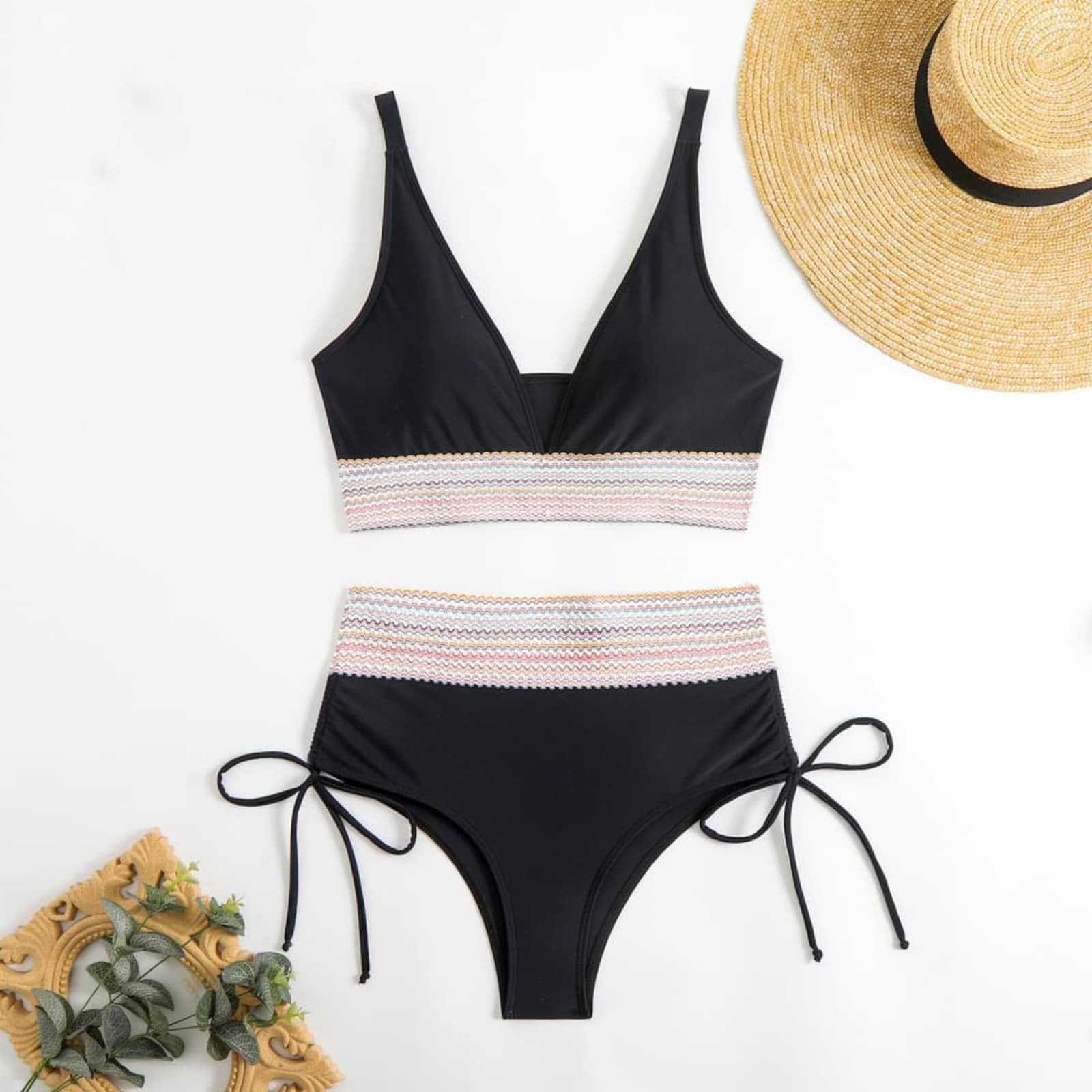 2 Piece Swimsuit for Women - Full Coverage Bikini Set with High Waist | Color Block Two Piece Bathing Suit | Perfect for Beach Vacation, Pool Party & Summer Getaways