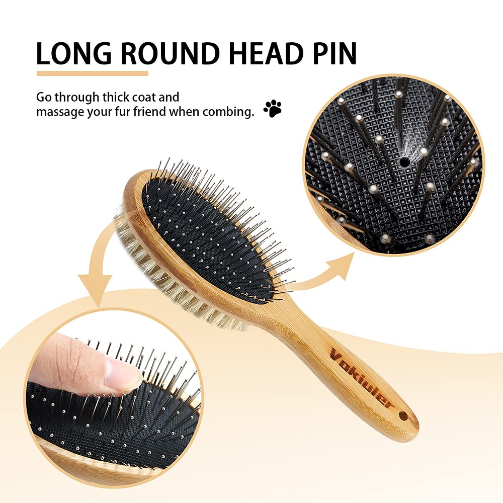 Double Sided Dog & Cat Brush - Boar Bristle & Pin Pet Grooming Brush for Shedding Control - Bamboo Handle for Long & Short Hair - 4 Pack Dog Comb Set (Black & Yellow) - Perfect for Daily Pet Grooming & Hair Removal at Home