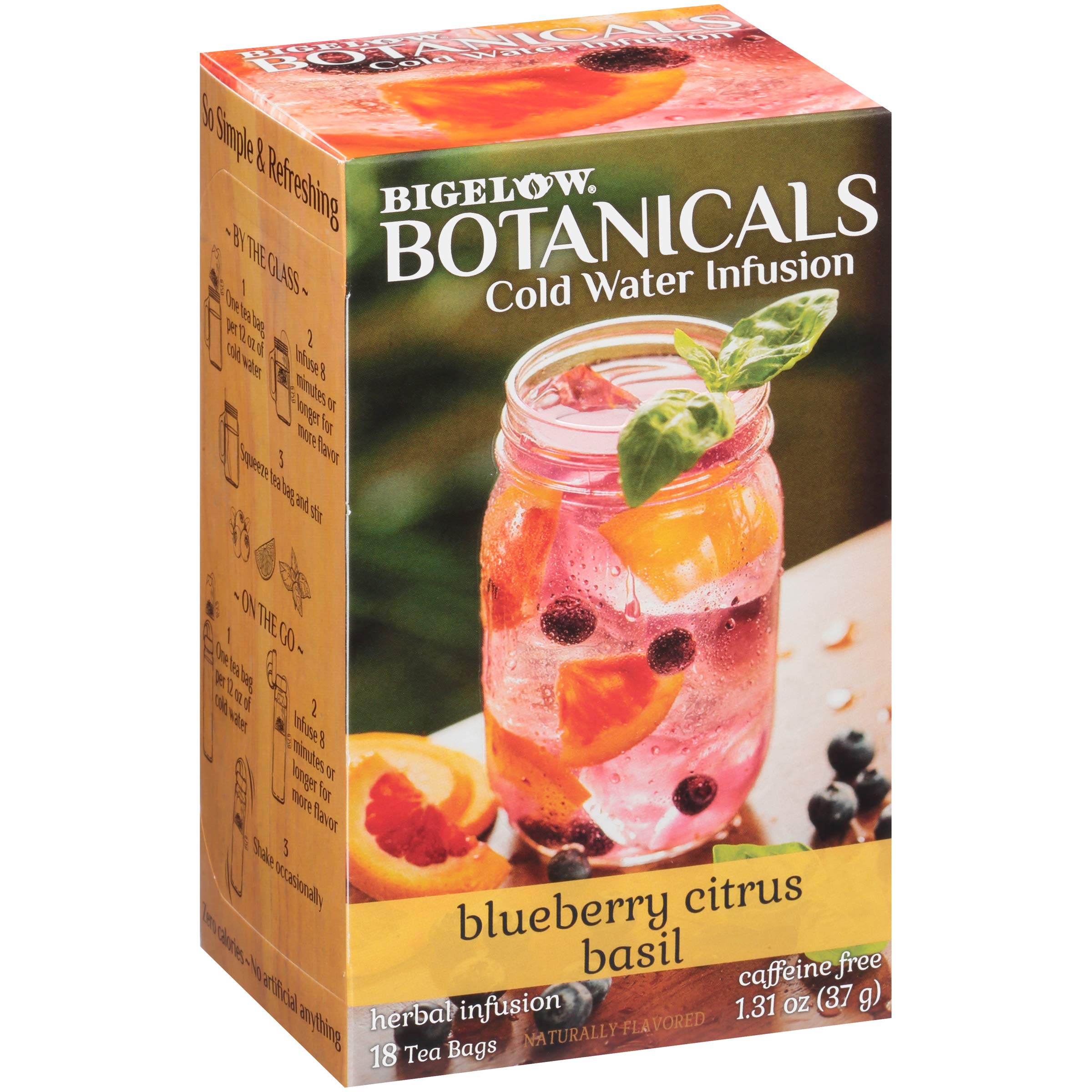 Bigelow Botanicals Blueberry Citrus Basil Herbal Tea Bags - Caffeine Free, 54 Count (3 Packs of 18) - Cold Water Infusion for Refreshing Iced Tea & Healthy Hydration - Perfect for Summer, Office & Relaxation