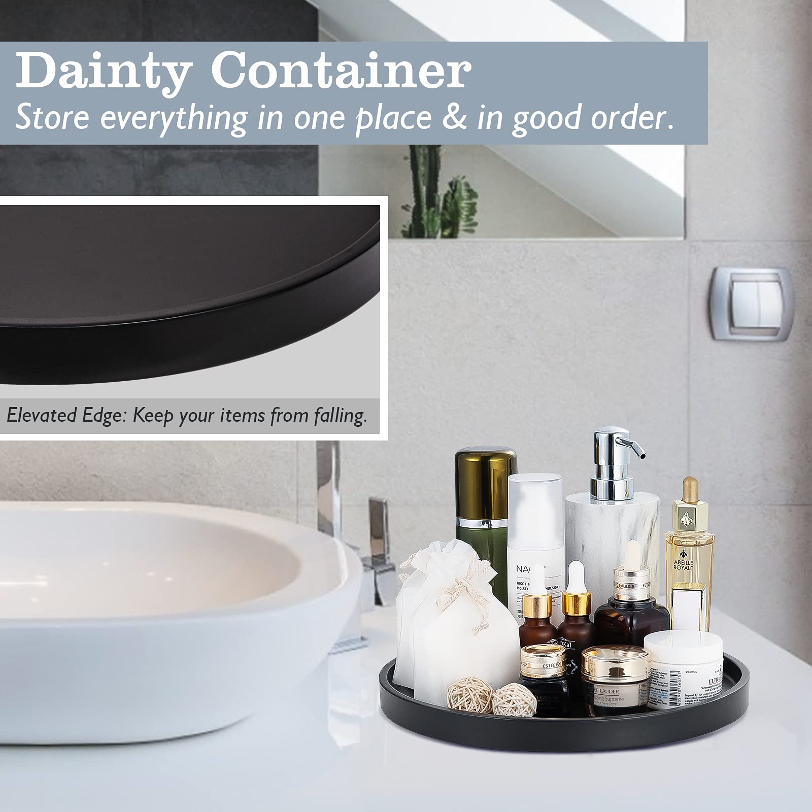 Matte Black Resin Vanity Tray for Jewelry & Cosmetics - Bathroom & Dresser Organizer