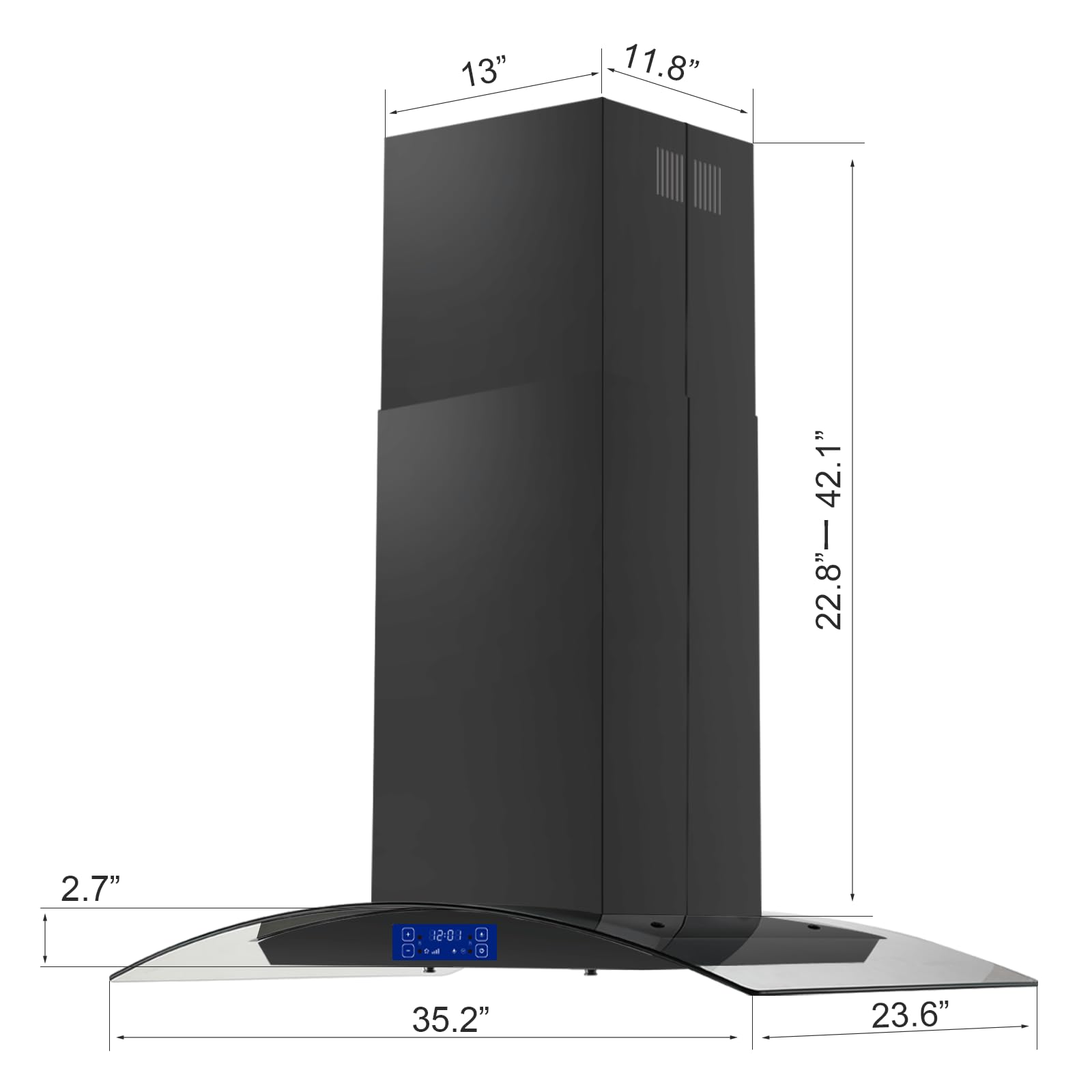 36 Inch 700CFM Black Stainless Steel Island Range Hood - Gesture & Touch Control, Ducted/Ductless Convertible, 4 LED Lights - Perfect for Modern Kitchens & Open-Concept Homes