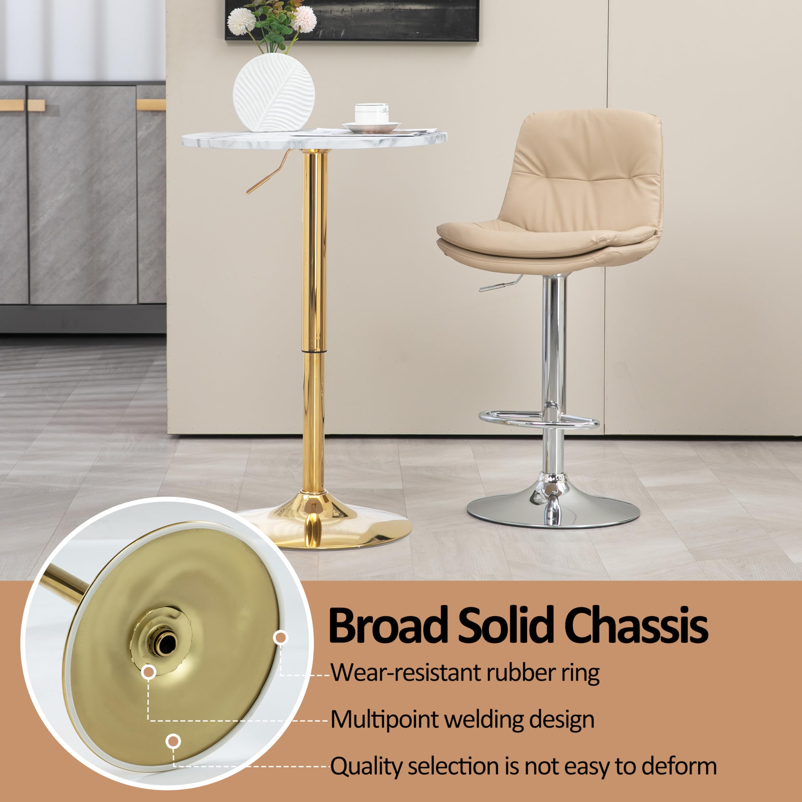 Finnhomy 24 Inch Round Cocktail Bar Table with Adjustable Height 27.9-35.4 Inches - Gold Metal Base Tall Bistro Pub Table for Kitchen, Dining Room, Living Room - Perfect for Entertaining, Small Spaces & Home Bars - Easy Assembly