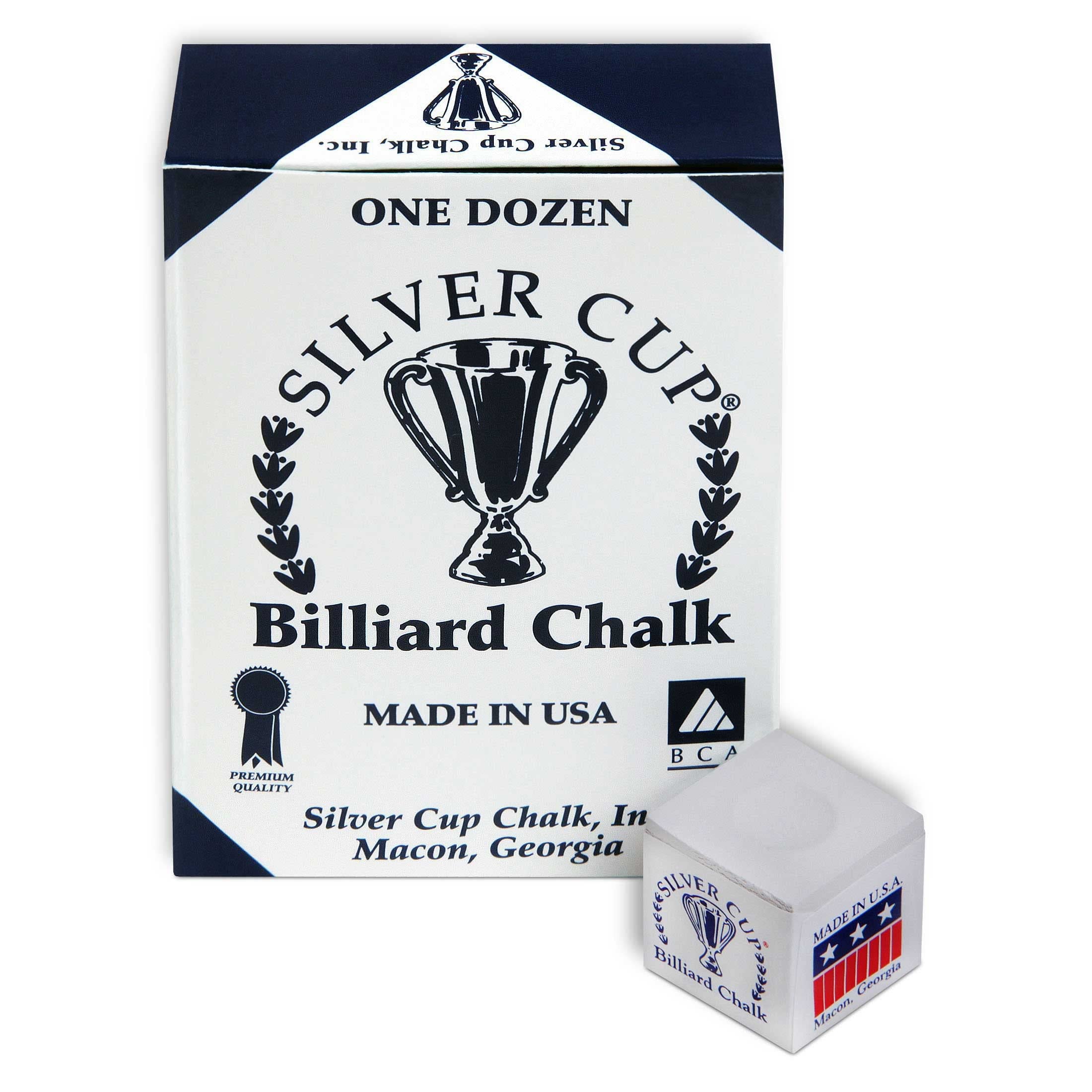 Premium Silver Cup Billiard Chalk - White, 12-Piece Box for Pool, Snooker & English Billiards | Enhanced Grip & Reduced Miscues for Professional Players