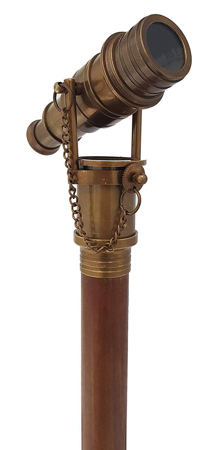 Antique Brass Nautical Telescope Walking Cane - Foldable Rosewood Steampunk Style Wooden Stick for Costume & Cosplay - Perfect for Pirate, Victorian, or Steampunk Outfits & Collectors