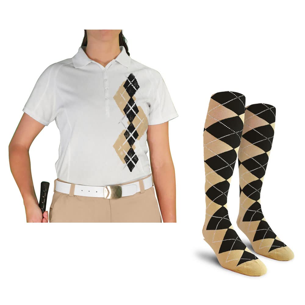 Dry Fit Short Sleeve Graphic Golf Polo Shirt with Socks for Women - Breathable Performance Top & Comfortable Socks Set - Argyle Paradise Design - Perfect for Golf, Tennis & Casual Wear (AA-ZZ)