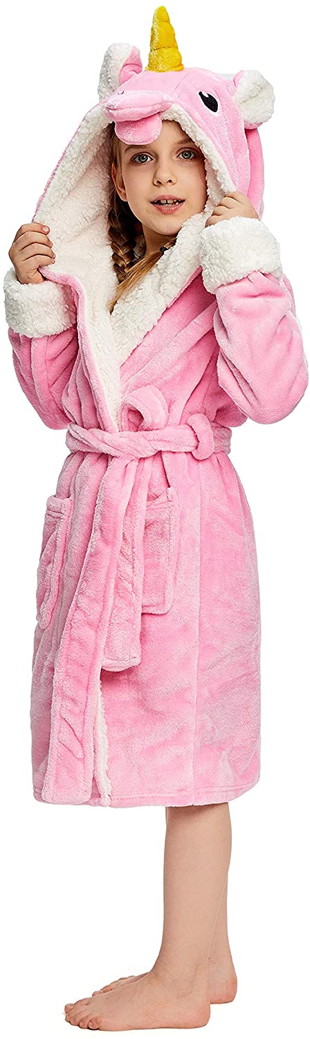 Soft & Cozy Princess Unicorn Bathrobe for Kids - Pink Fluffy Hooded Robe with Ears & Tail - Perfect for Bath Time, Spa Day & Dress-Up Play