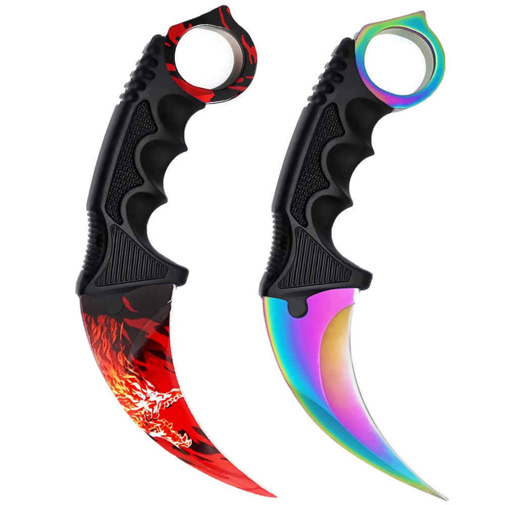 ZLIXING 2-Piece Fixed Blade Karambit Tactical Knife Set with Sheath - Survival Knife for CSGO, Hiking, Fishing, Hunting | Perfect Men's Gifts & Cool Gadgets for Outdoor Adventures & Tactical Enthusiasts