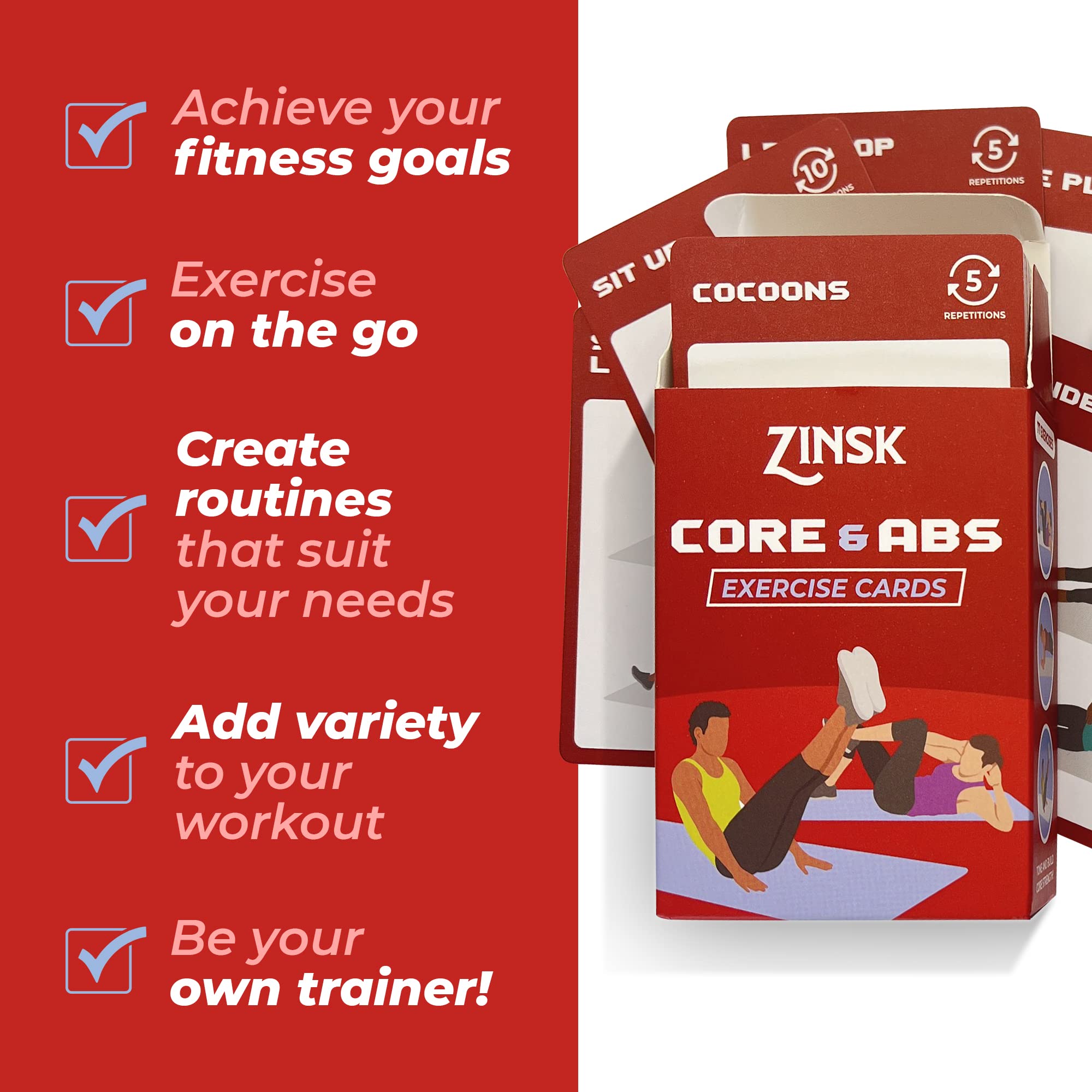 75+ Abs and Core Exercise Cards for Strength & Stability - Home & Outdoor Fitness Workout Cards | Perfect for Gym, Travel & Office Workouts