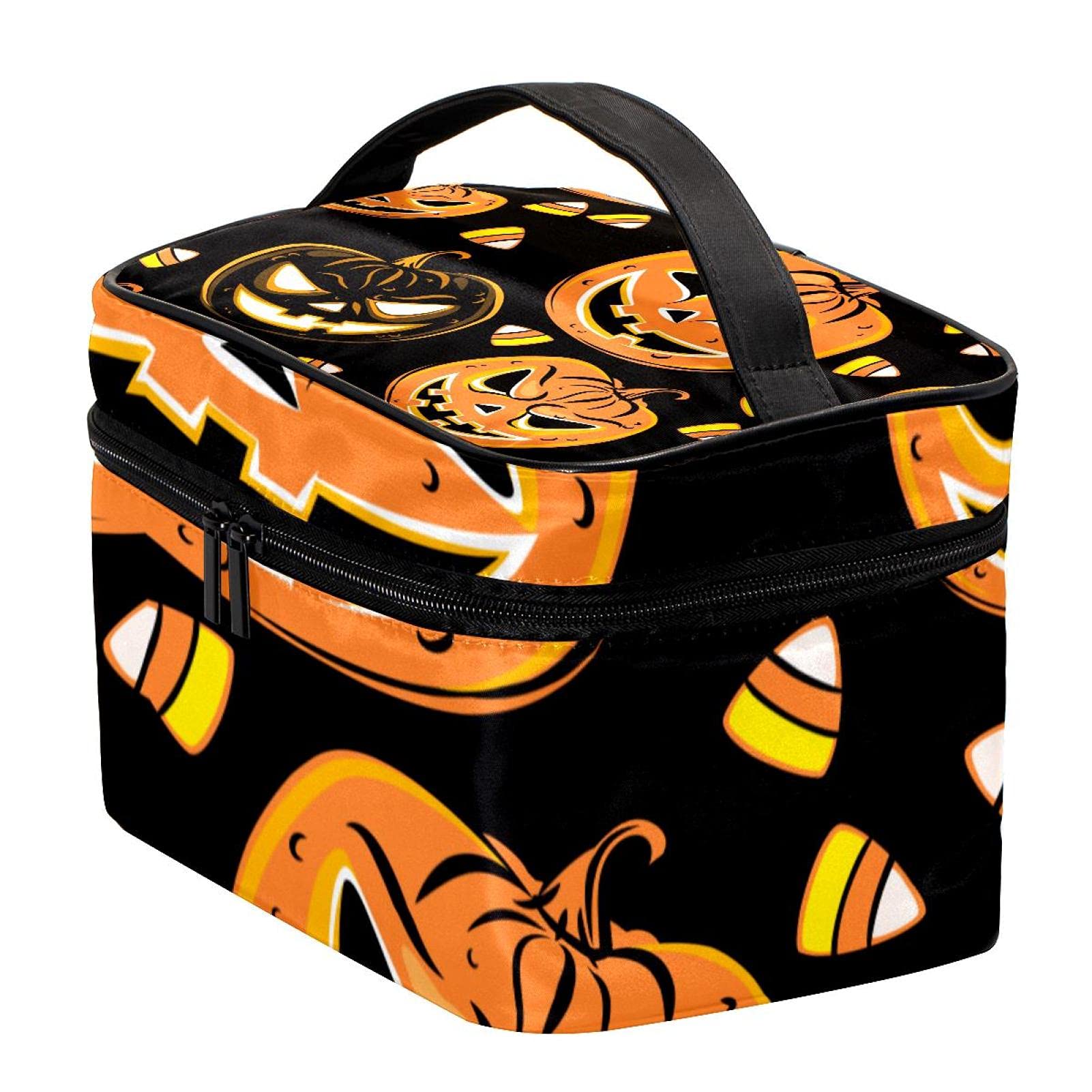 Halloween Pumpkin Pattern Travel Makeup Bag - Large Cosmetic Organizer with Zipper for Women & Girls | Perfect for Halloween Parties, Travel Toiletries & Daily Makeup Storage