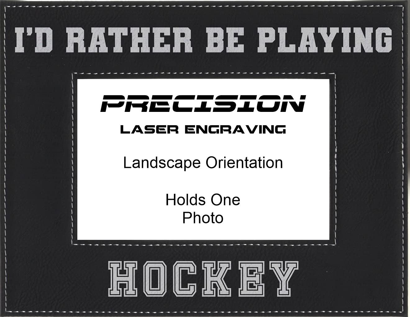 Personalized Hockey Picture Frame - Engraved 'Rather Be Playing Hockey' Leatherette Photo Display - Perfect for Hockey Lovers, Players & Coaches - Great for Locker Room, Office Desk or Sports Memorabilia Collection