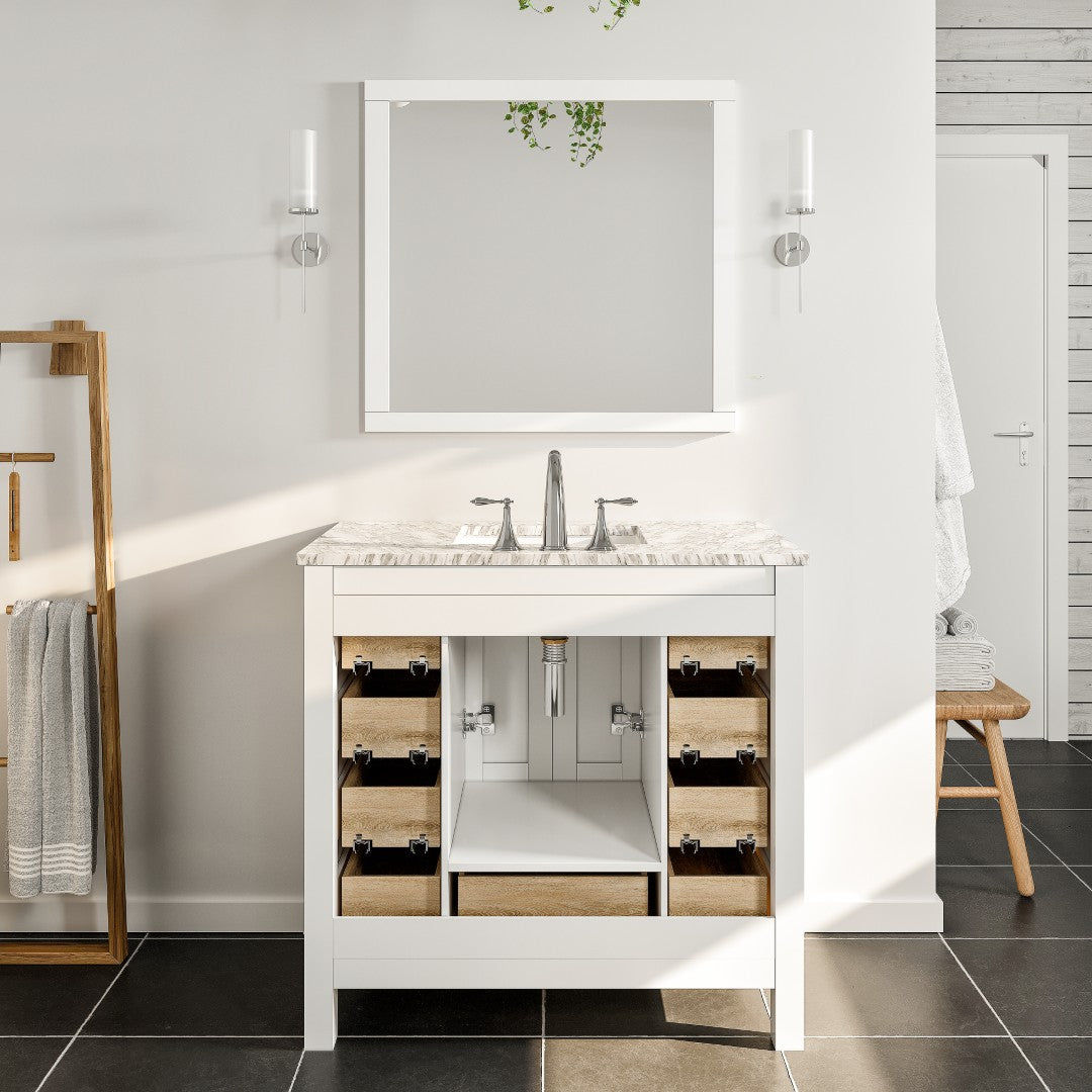 Eviva Hampton 36 Inch White Bathroom Vanity with Sink - Modern Single Sink Bathroom Cabinet for Small Spaces, Perfect for Powder Rooms and Guest Bathrooms