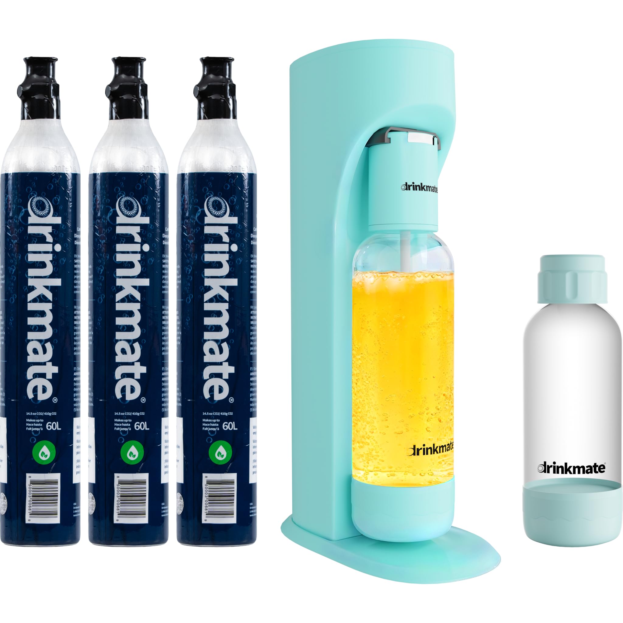 Drinkmate OmniFizz Sparkling Water and Soda Maker Machine - Ultimate Bundle with 3 CO2 Cylinders (60L Each), 2 Carbonation Bottles & Fizz Infuser - Make Carbonated Drinks at Home (Arctic Blue) | Perfect for Kitchen, Office, Parties & Healthy Lifestyle