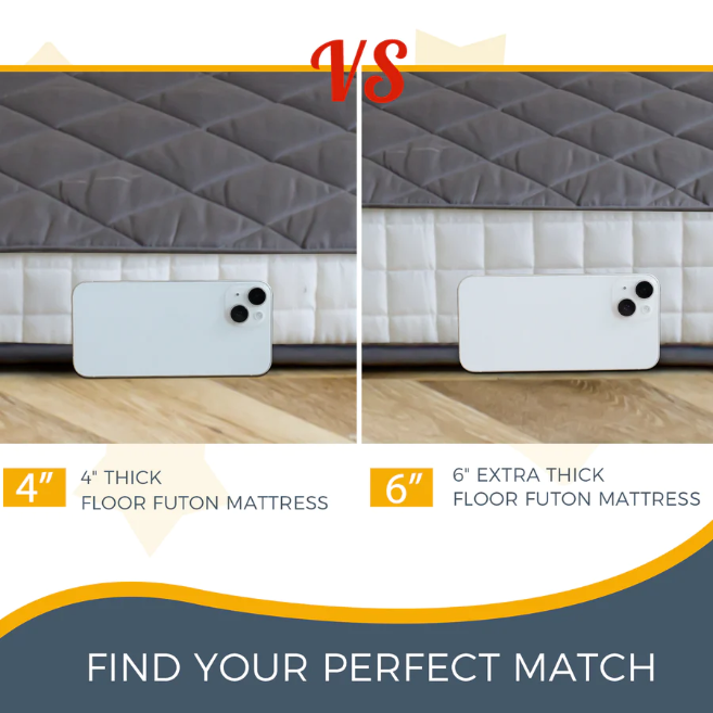 MAXYOYO Diamond Patterned Padded Japanese Futon Bed - Extra Thick Floor Mattress & Quilted Mattress Topper in Dark Grey | Perfect for Guest Beds, Small Spaces & Minimalist Home Decor