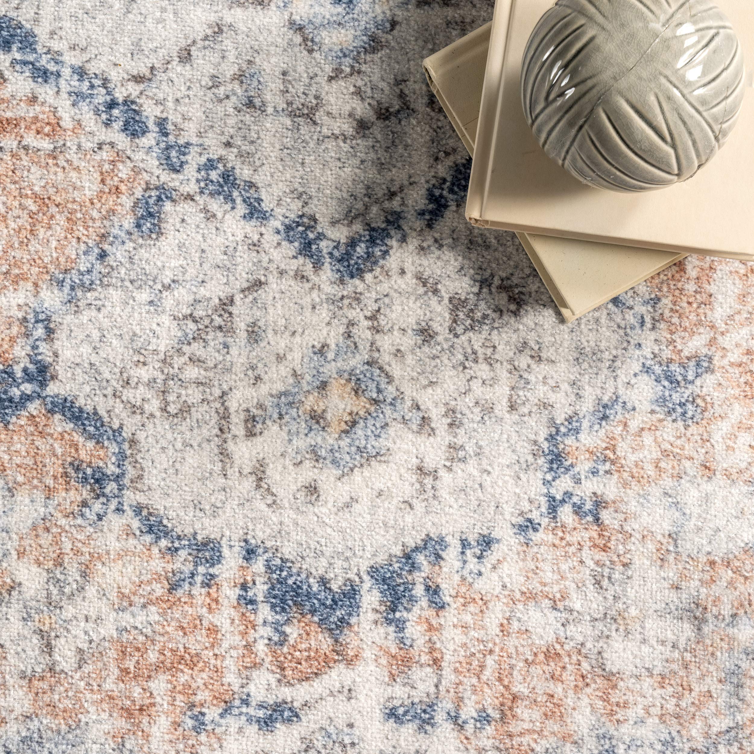 nuLOOM 8' Round Washable Area Rug - Stain Resistant & Non-Slip Backing - Jacquie Peach Design - Perfect for Living Room, Bedroom, Dining Room - Easy to Clean & Low Profile for High Traffic Areas