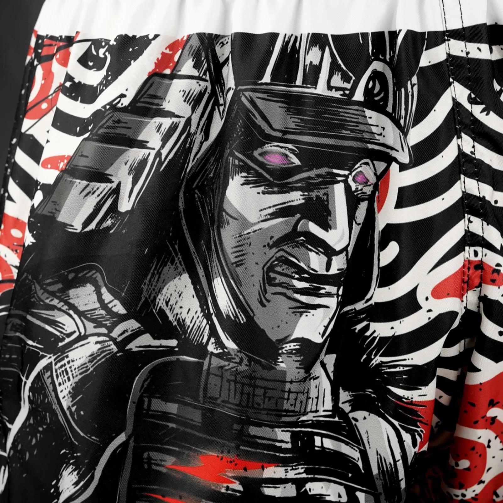 Tuff Muay Thai Shorts High Cut Retro Waves of Bushido Black/Red - Premium MMA & Kickboxing Training Gear for Fighters & Athletes