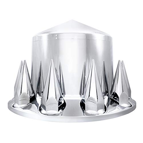 United Pacific 10308 Chrome Pointed Axle Hub Cover Kit with 33mm Spike Nut Cover & Installation Tool - Heavy Duty Wheel Accessories for Trucks, SUVs, and Custom Cars