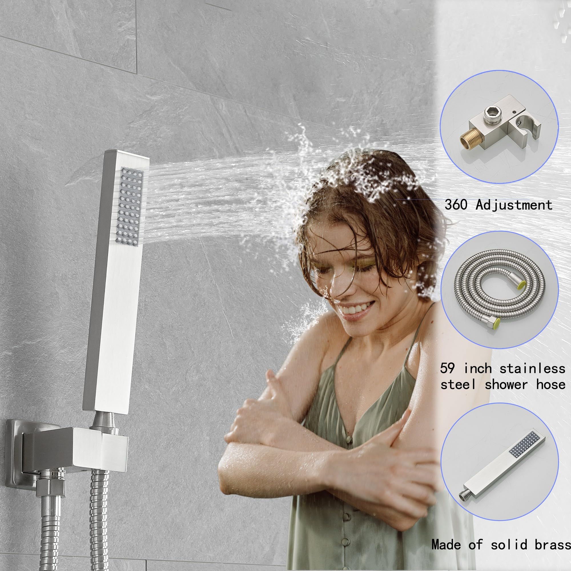 Brushed Nickel Shower System - 8 Inch High Pressure Rainfall Showerhead with Handheld Sprayer, Wall Mounted Bathroom Faucet Set with Rough-in Valve & Trim Kit | Perfect for Master Bath, Spa-Like Shower Experience & Modern Home Renovation